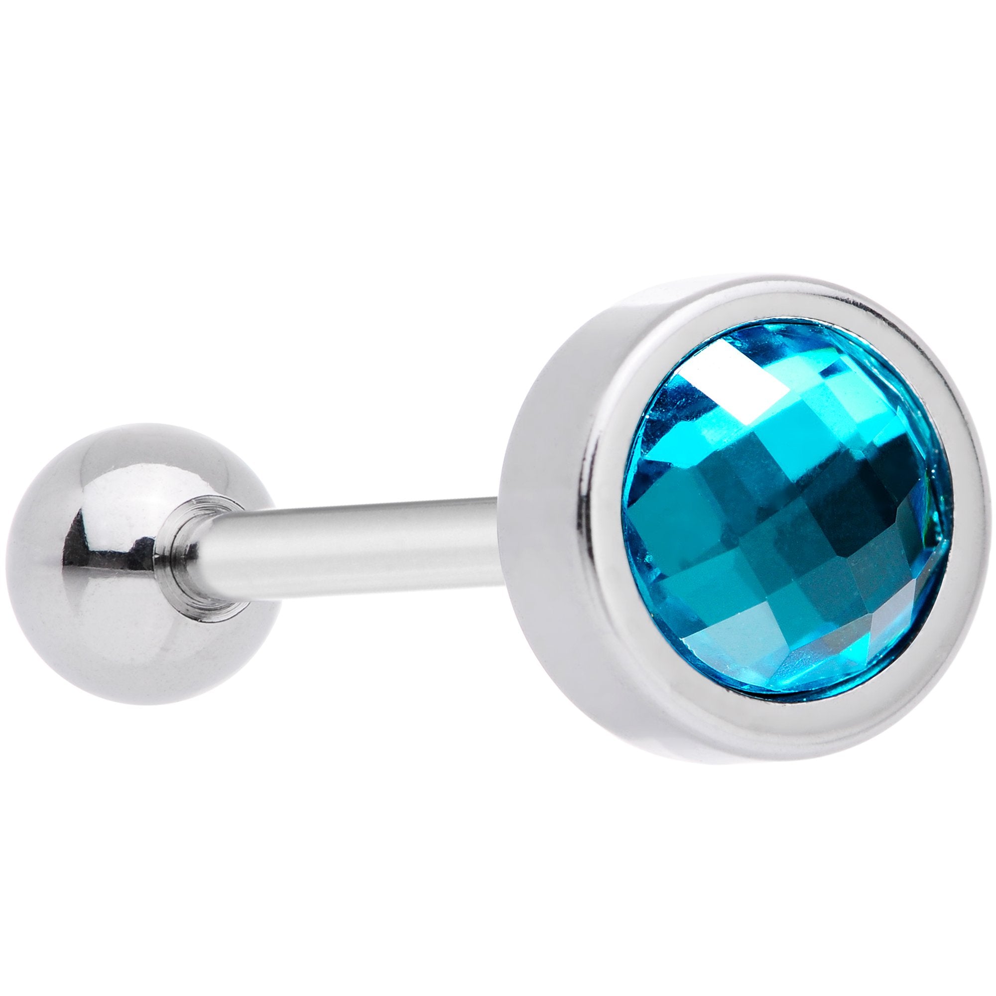 Aqua Gem Cross Stitch Barbell Tongue Ring