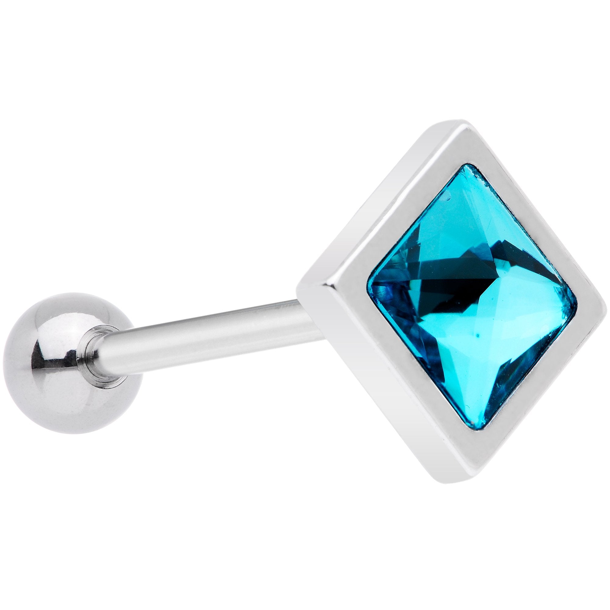 Aqua Gem Rhombus Barbell Tongue Ring