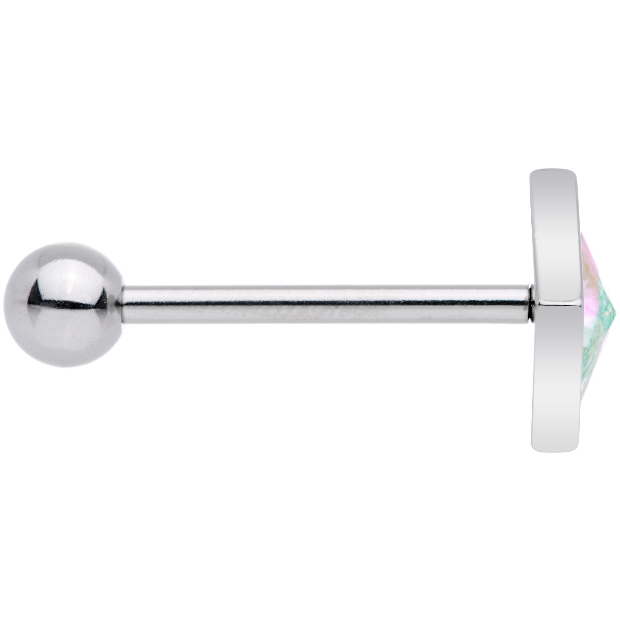 White Rainbow Gem Rhombus Barbell Tongue Ring