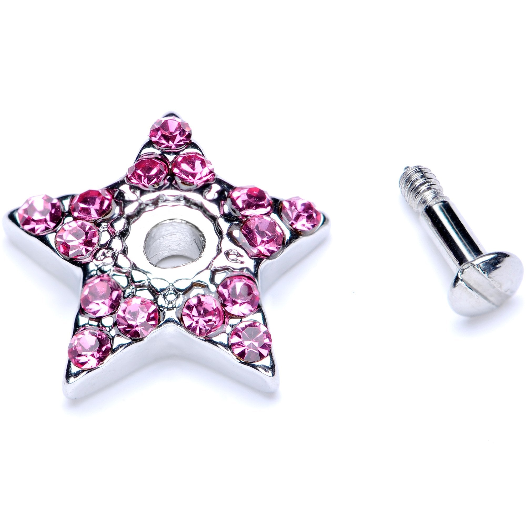 14 Gauge Pink Gem 10mm Five Point Star Dermal Top