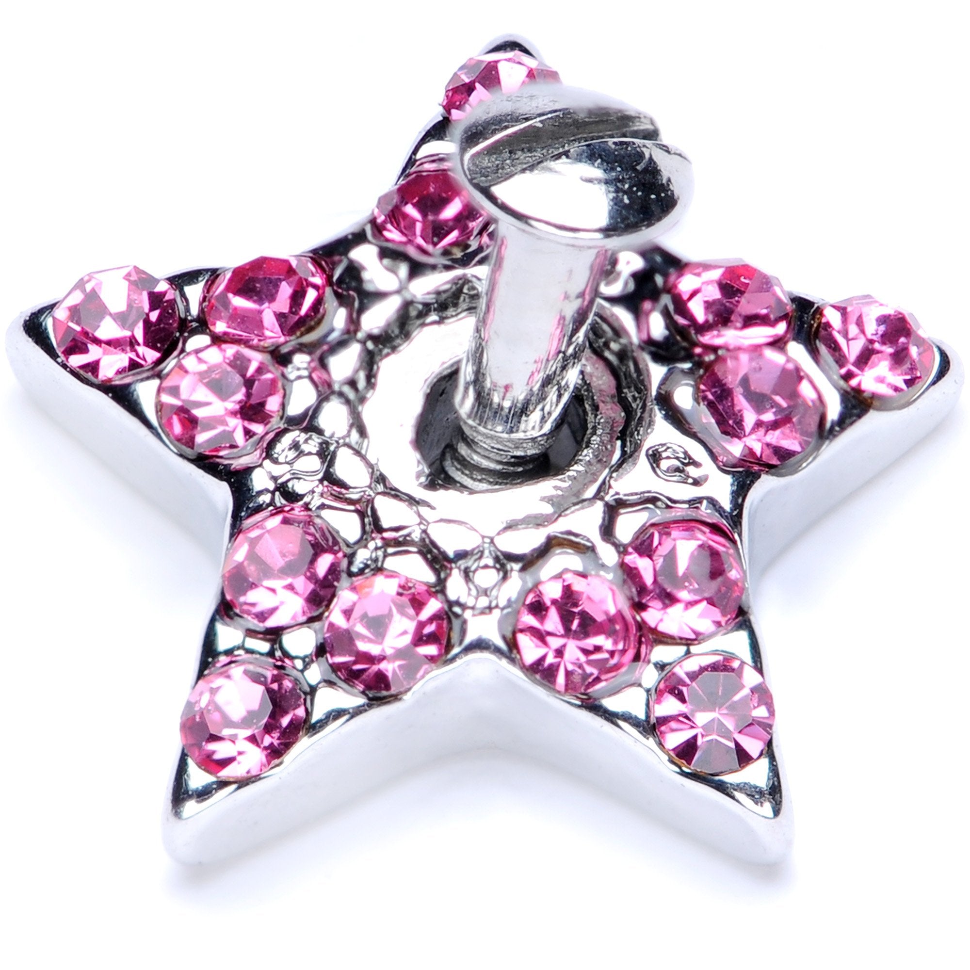 14 Gauge Pink Gem 10mm Five Point Star Dermal Top