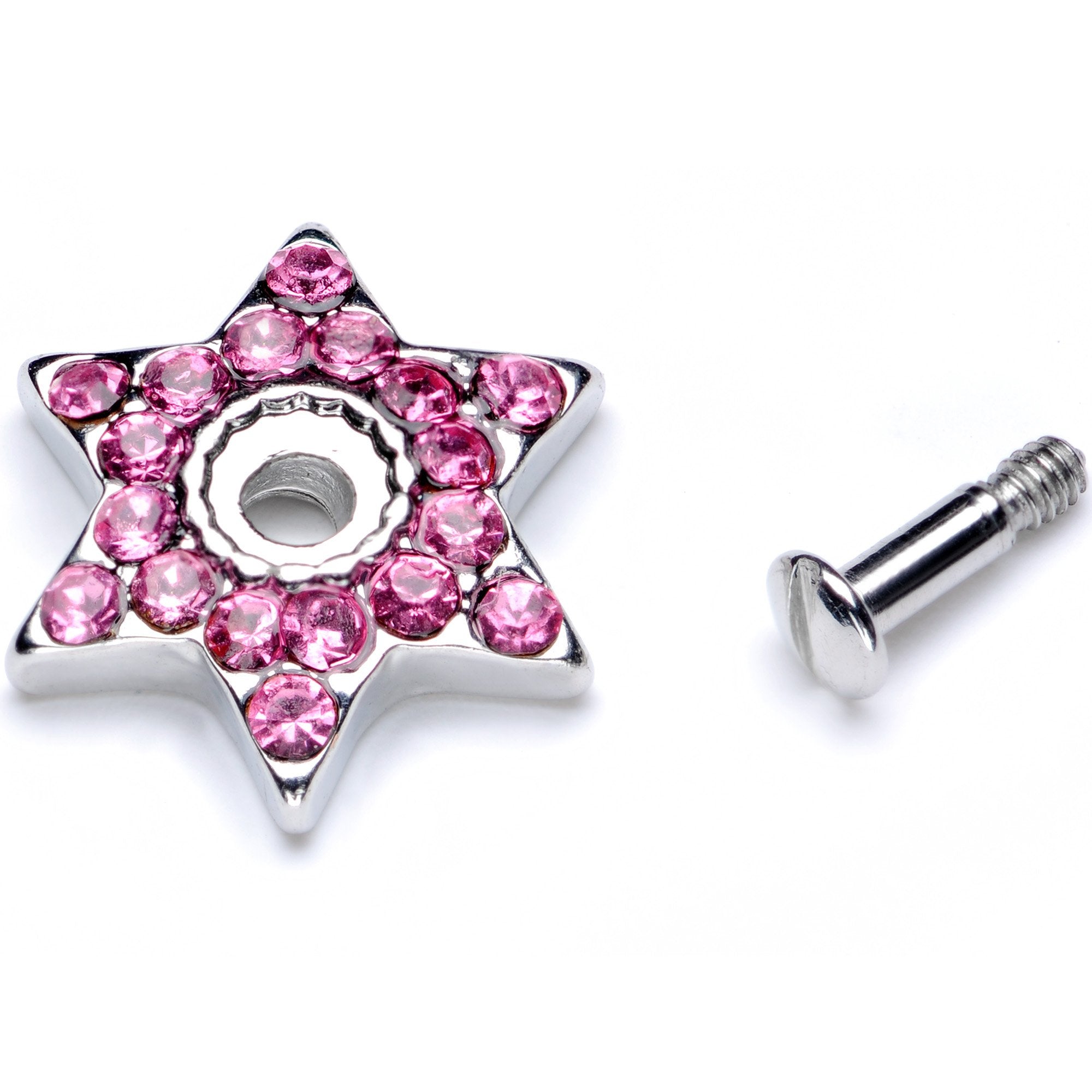 14 Gauge Pink Gem 10mm Six Point Star Dermal Top