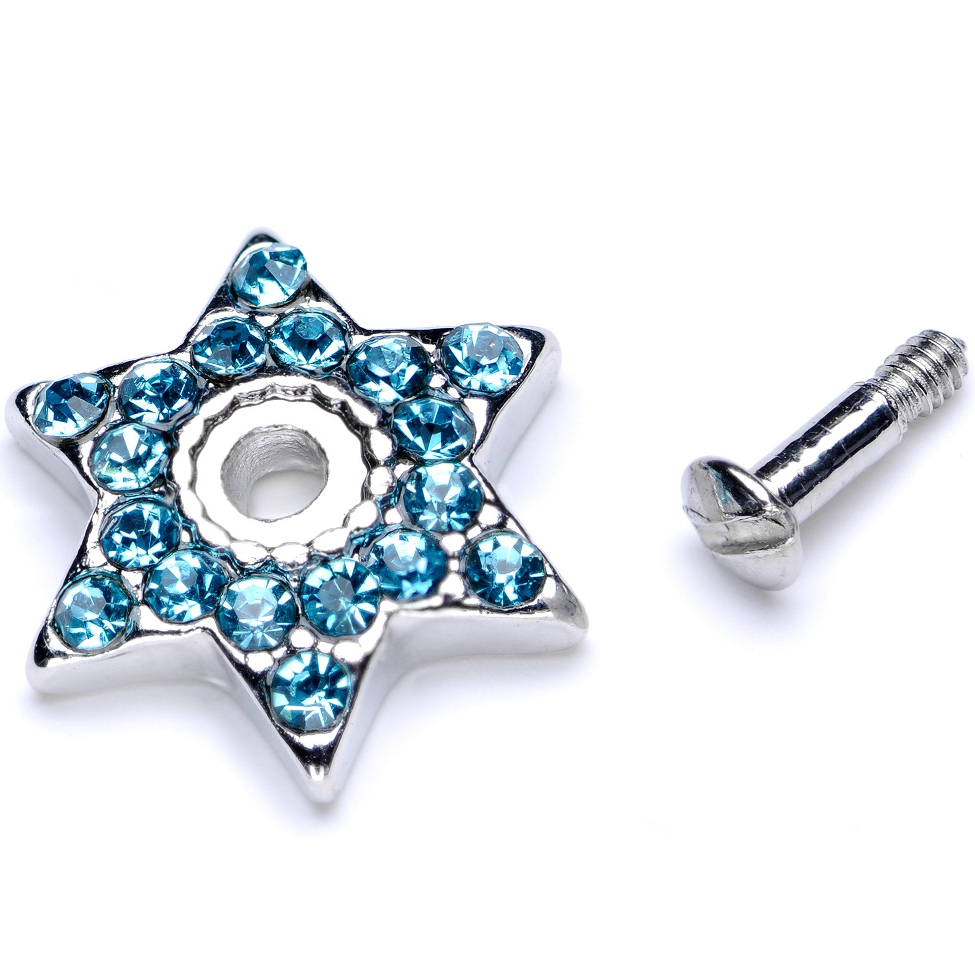 14 Gauge Aqua Gem 10mm Six Point Star Dermal Top