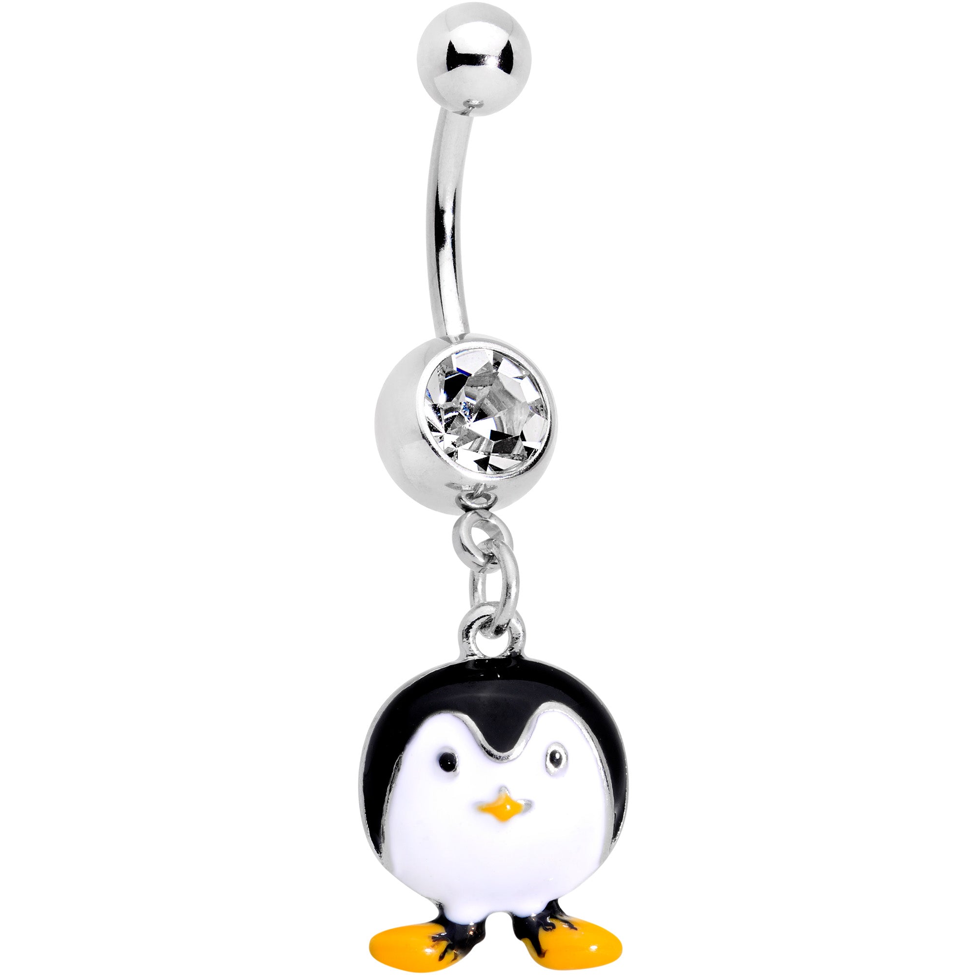 Clear Gem Pudgy Penguin Dangle Belly Ring