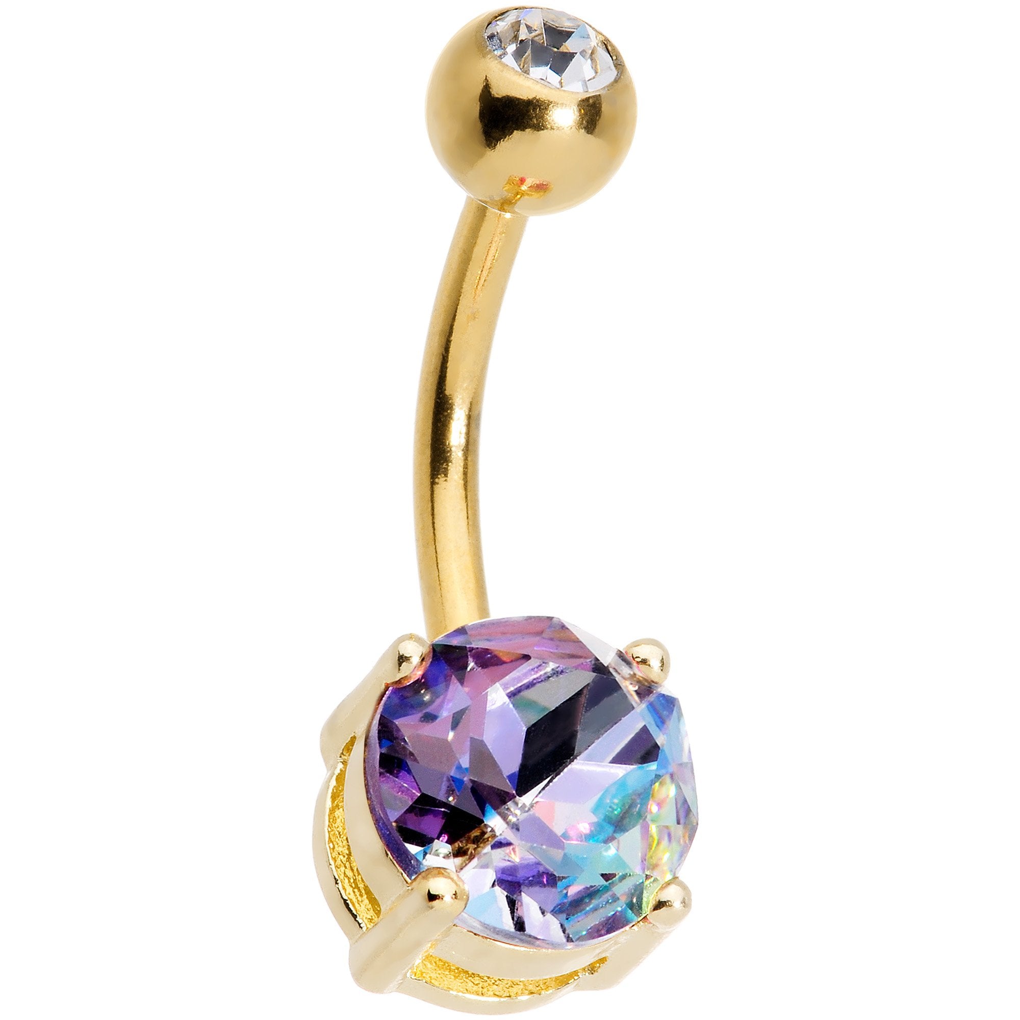 Blue Purple Pink Yellow Gem Gold Plated Belly Ring Set of 5