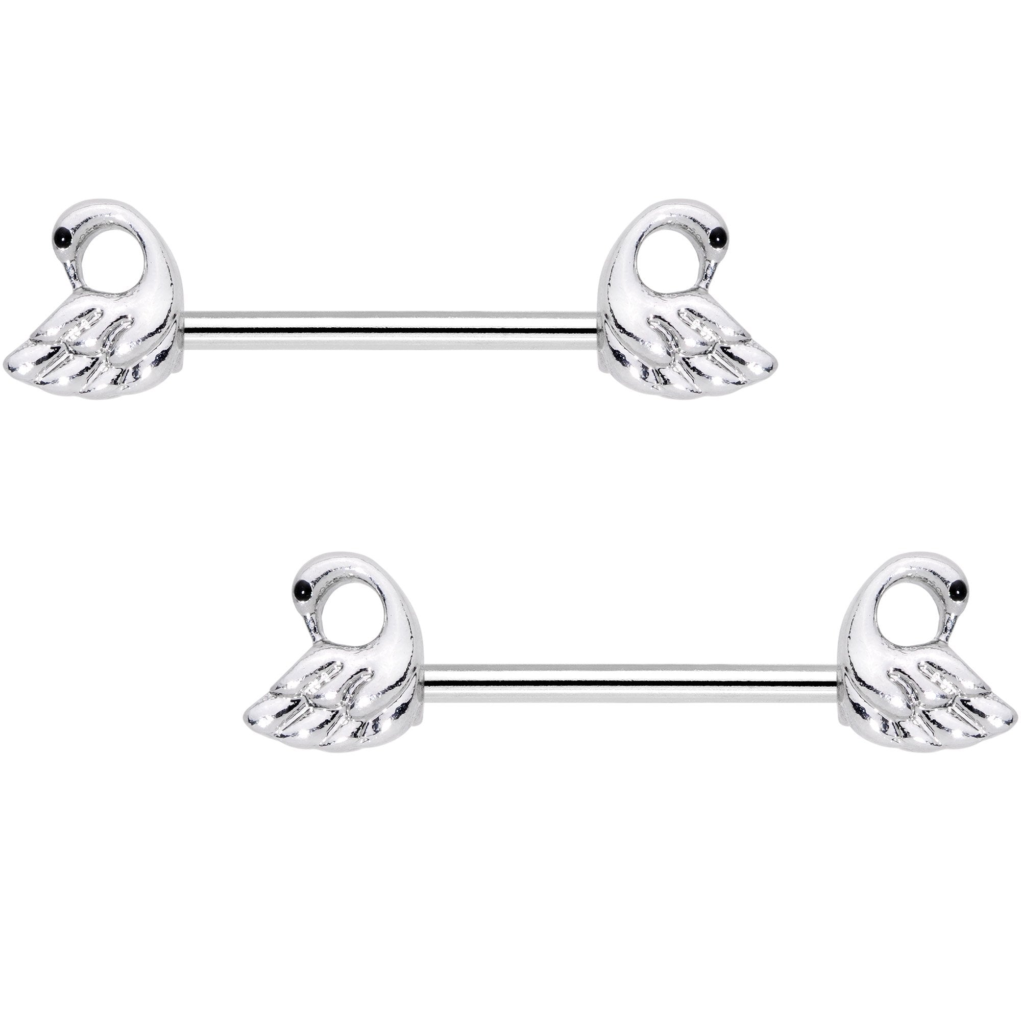 9/16 Ruffled Feather Dual Swans Nipple Barbell Set