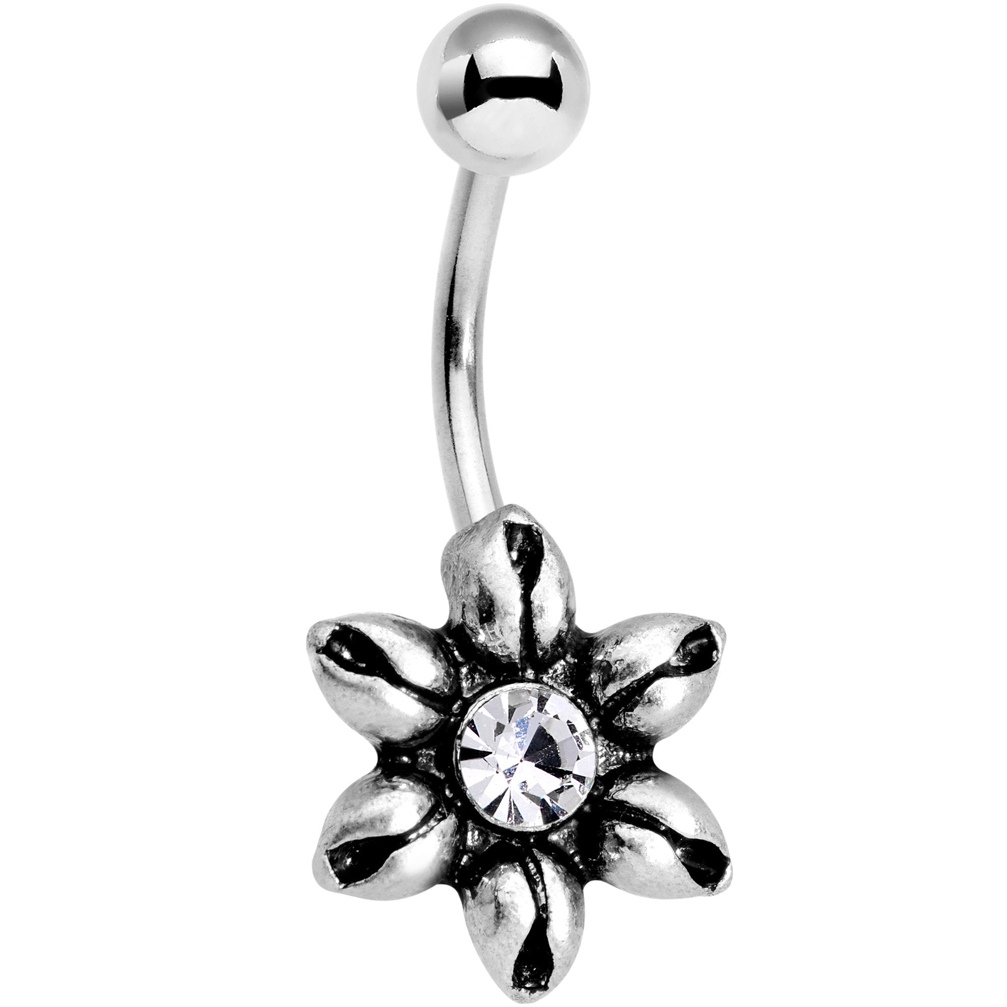 Clear Gem Blooming Flower Belly Ring