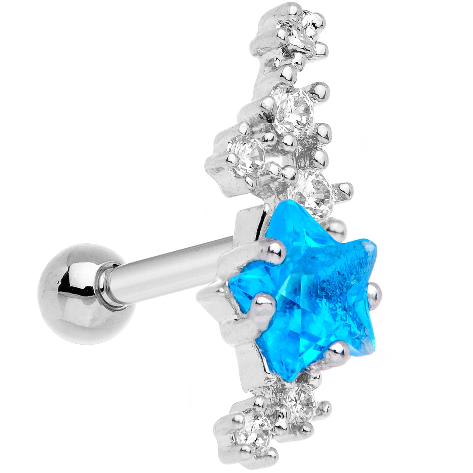 Aqua CZ Gem Shooting Star Cartilage Tragus Earring