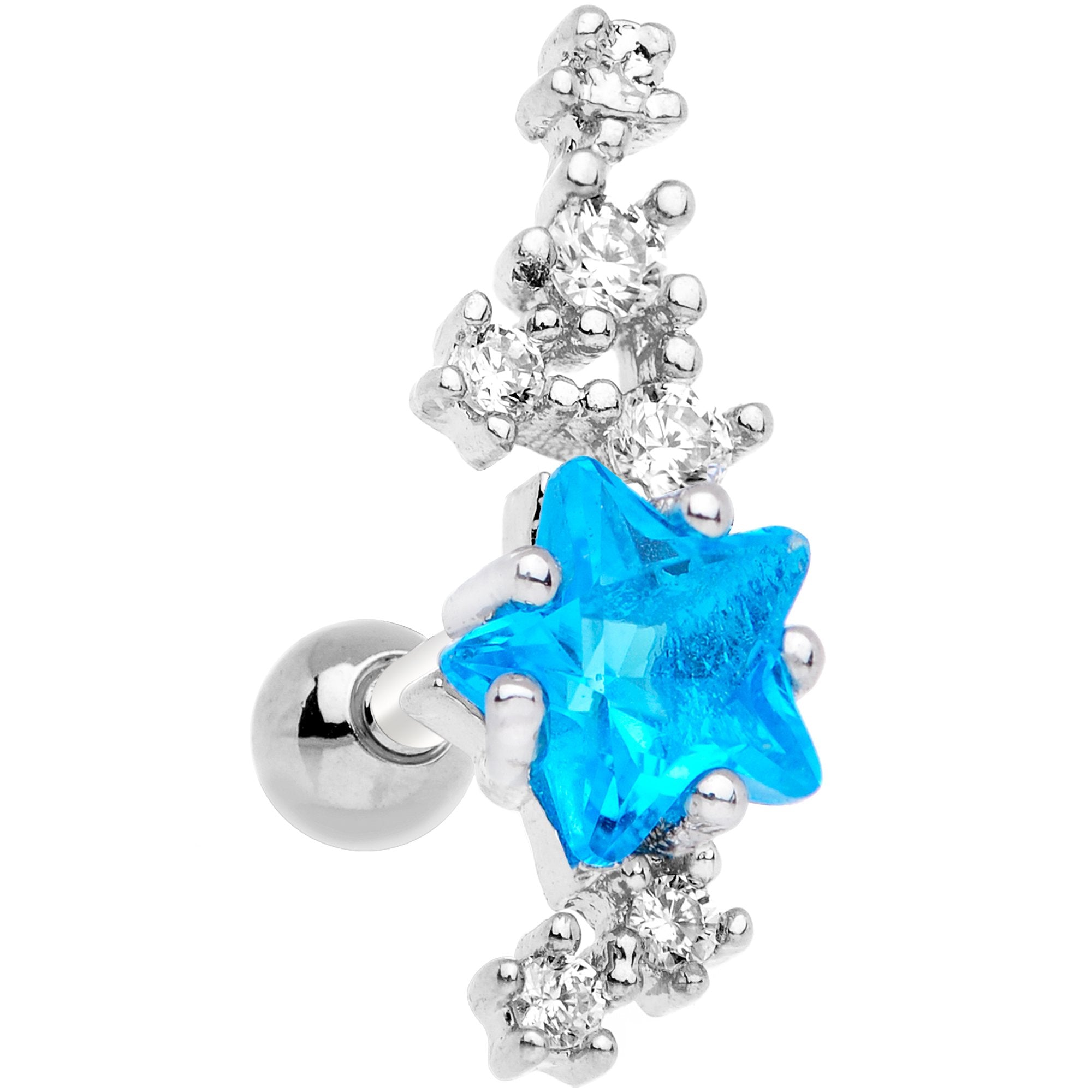 Aqua CZ Gem Shooting Star Cartilage Tragus Earring