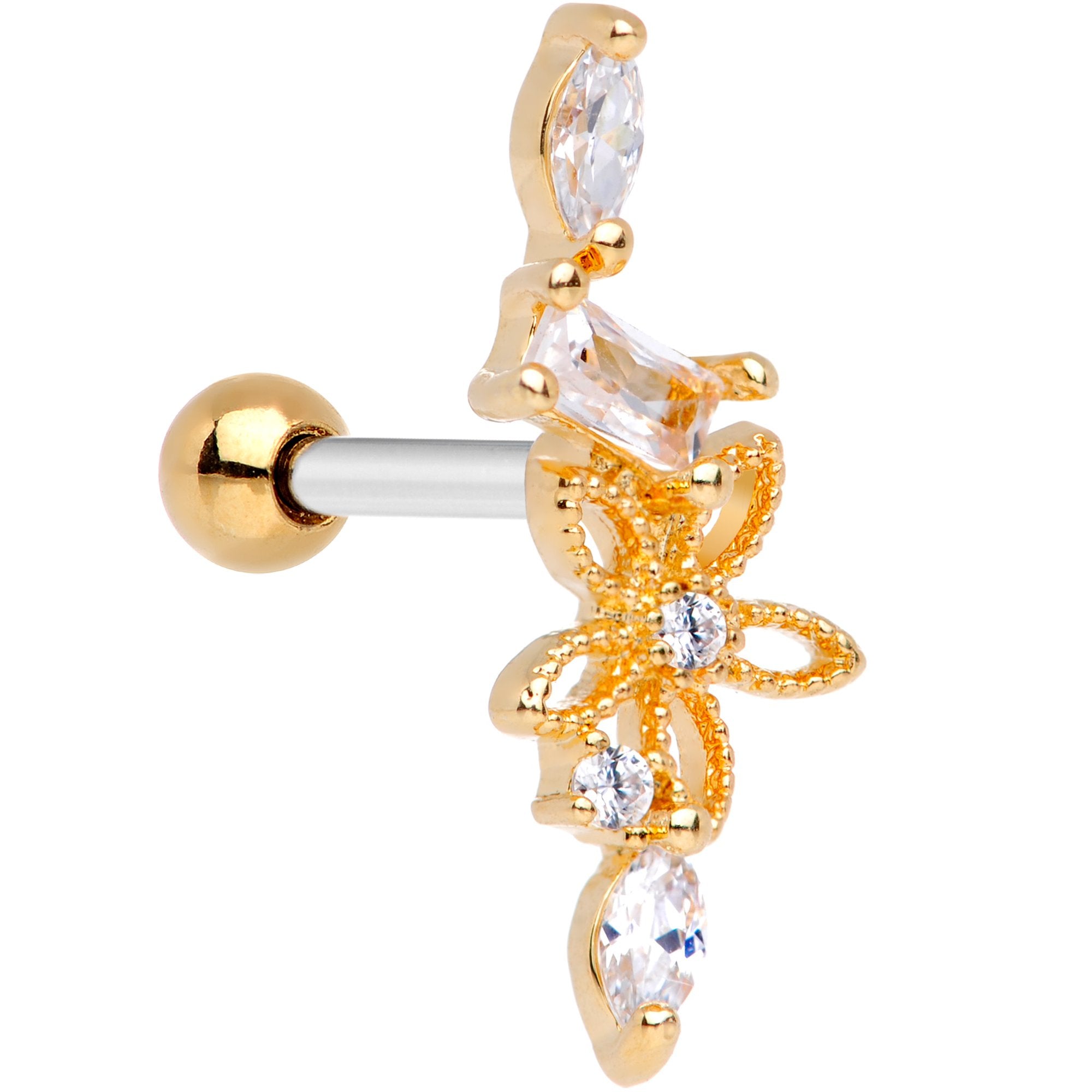 Clear CZ Gem Gold Tone Flower Cascade Cartilage Tragus Earring