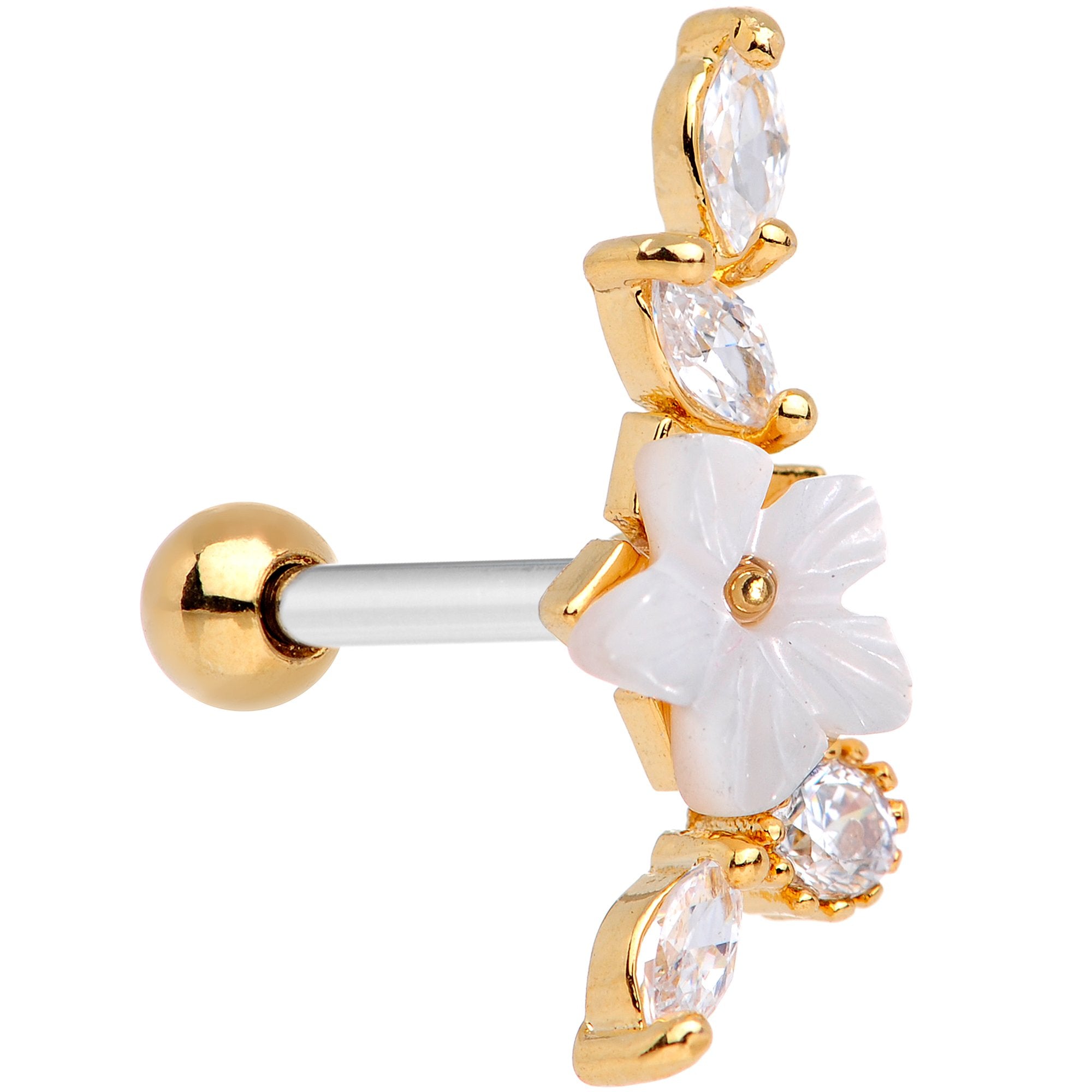 Clear CZ Gem Gold Tone Snowflake Cascade Cartilage Tragus Earring