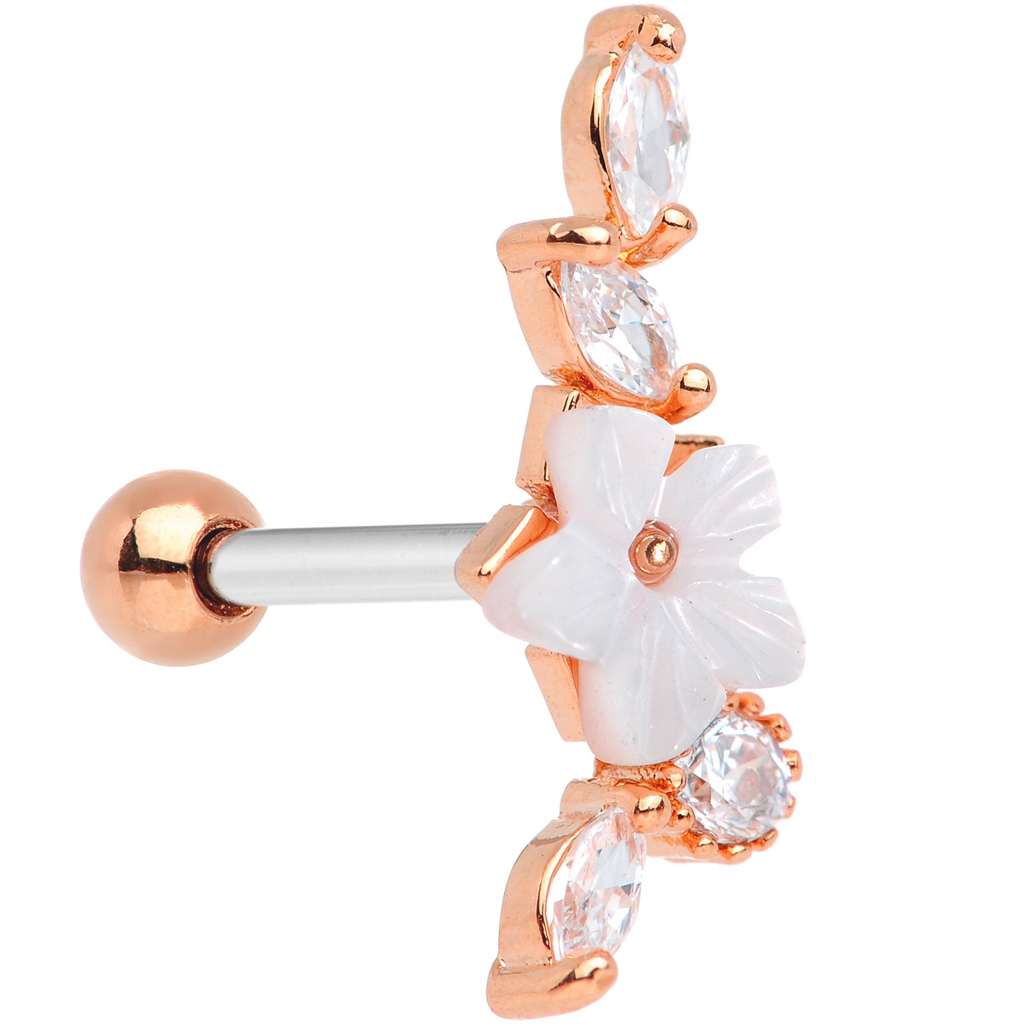 Clear CZ Gem Rose Gold Tone Snowflake Cascade Cartilage Tragus Earring