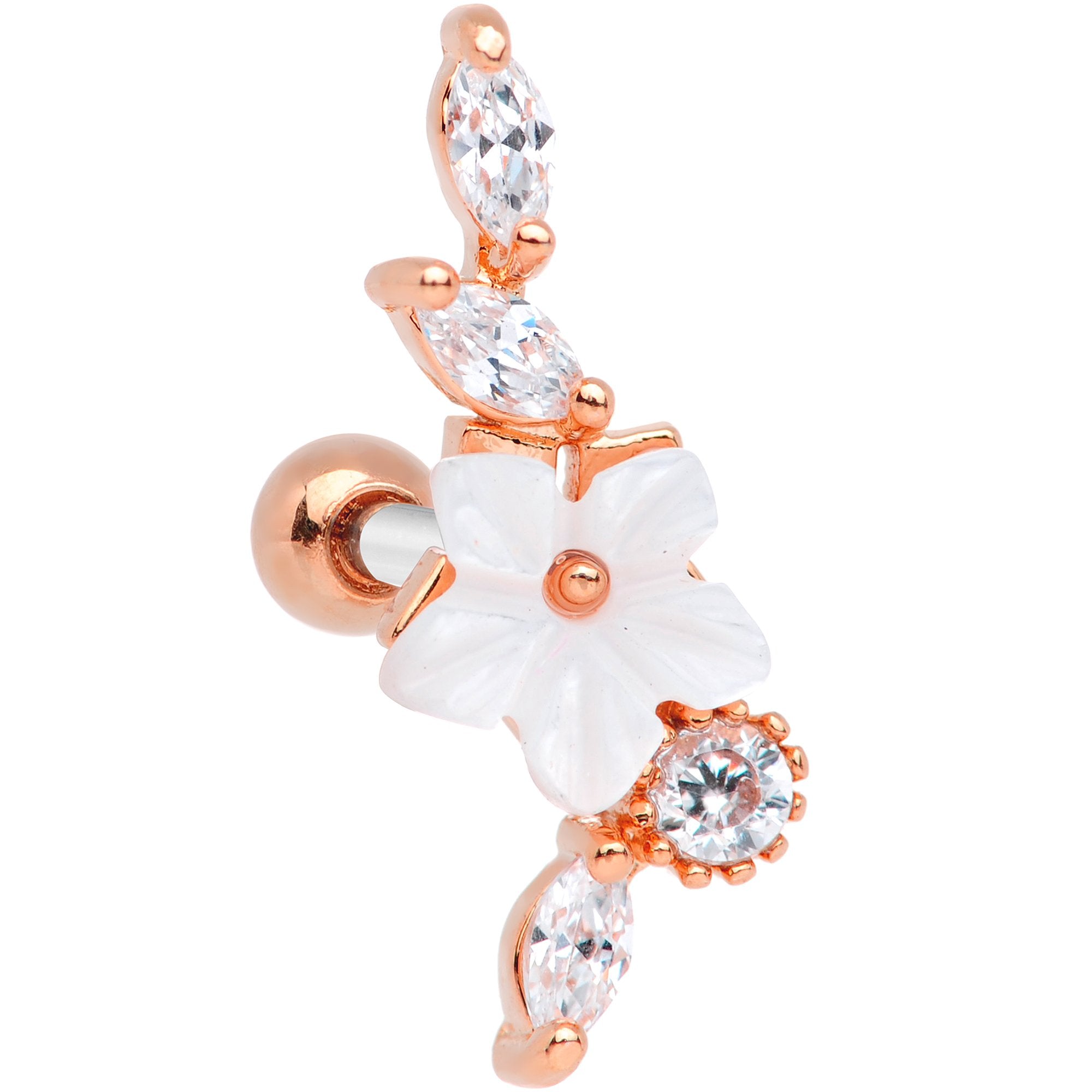 Clear CZ Gem Rose Gold Tone Snowflake Cascade Cartilage Tragus Earring