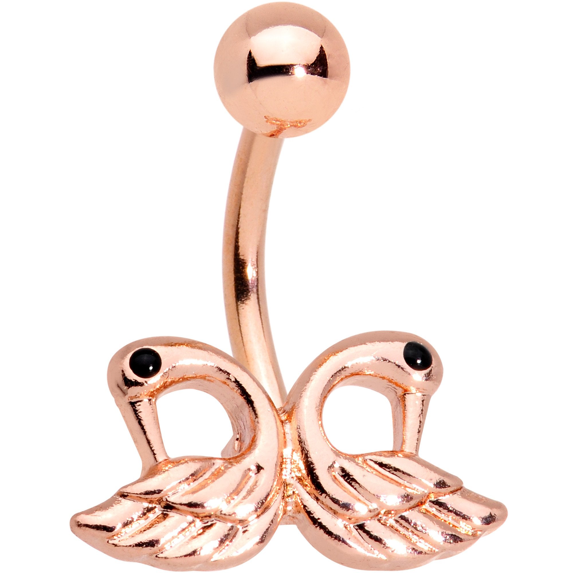 Rose Gold Plated Ruffled Feather Dual Swans Belly Ring