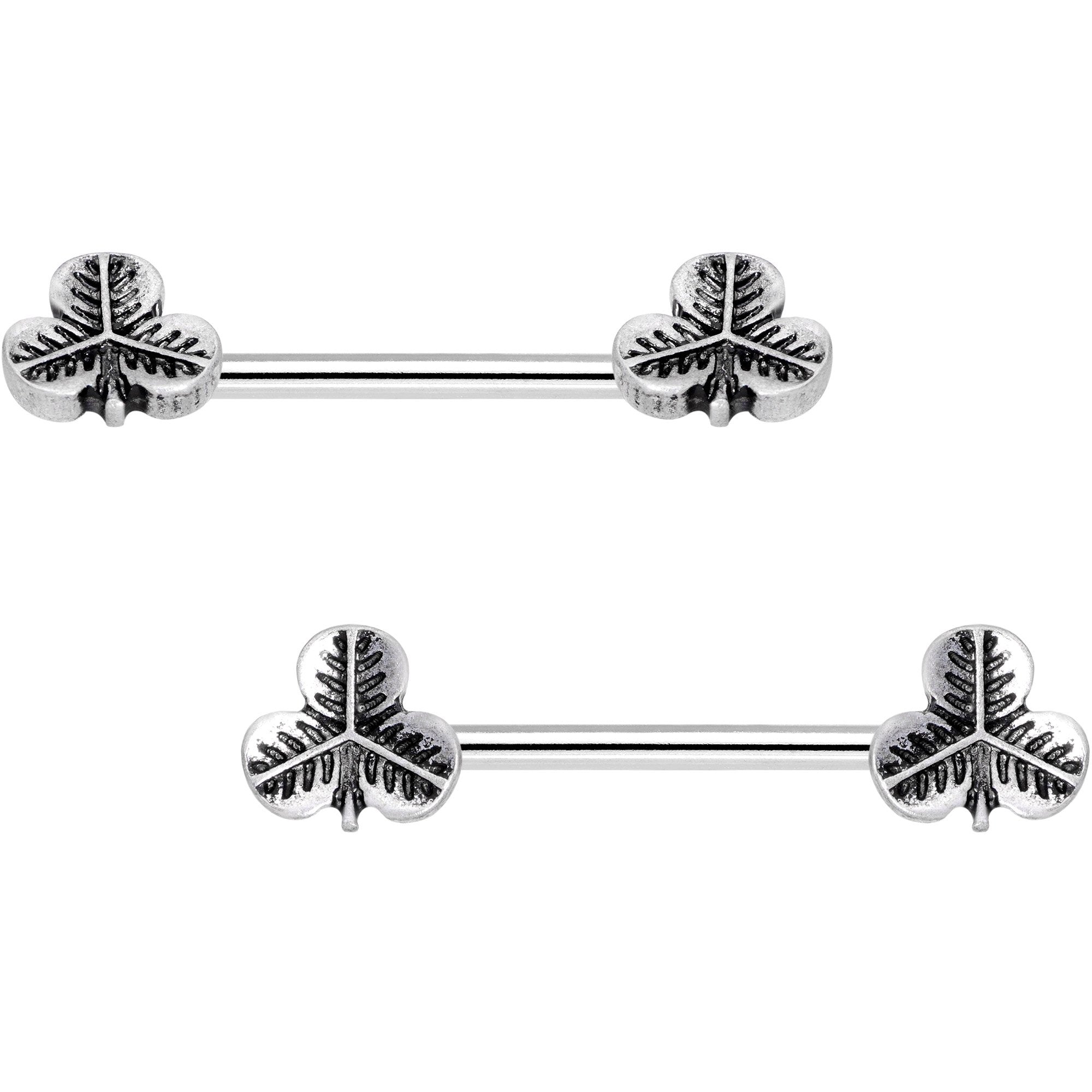 9/16 Three Leaf Clover Barbell Nipple Ring Set