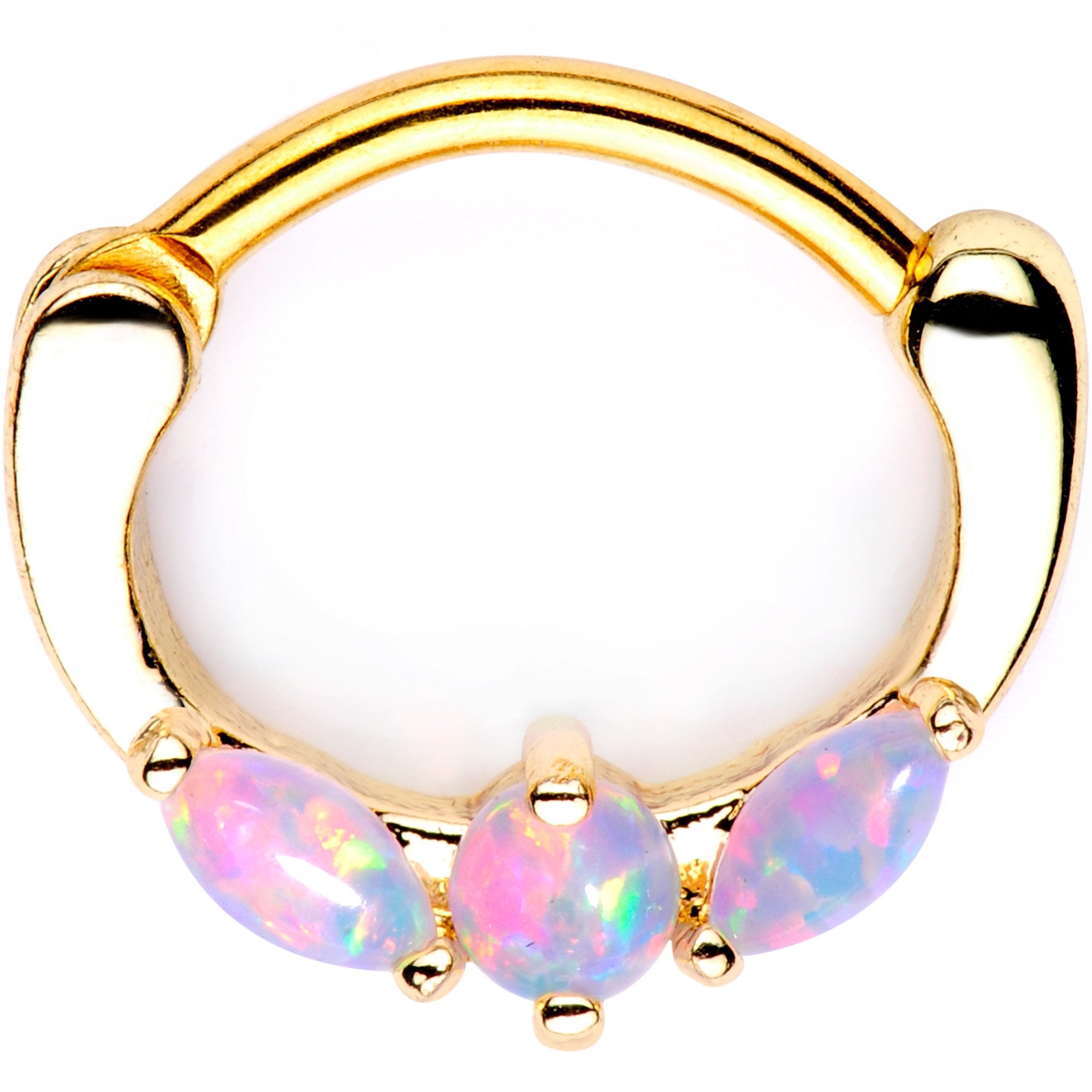 White Synthetic Opal Gold Tone Anodized Triplet Septum Clicker