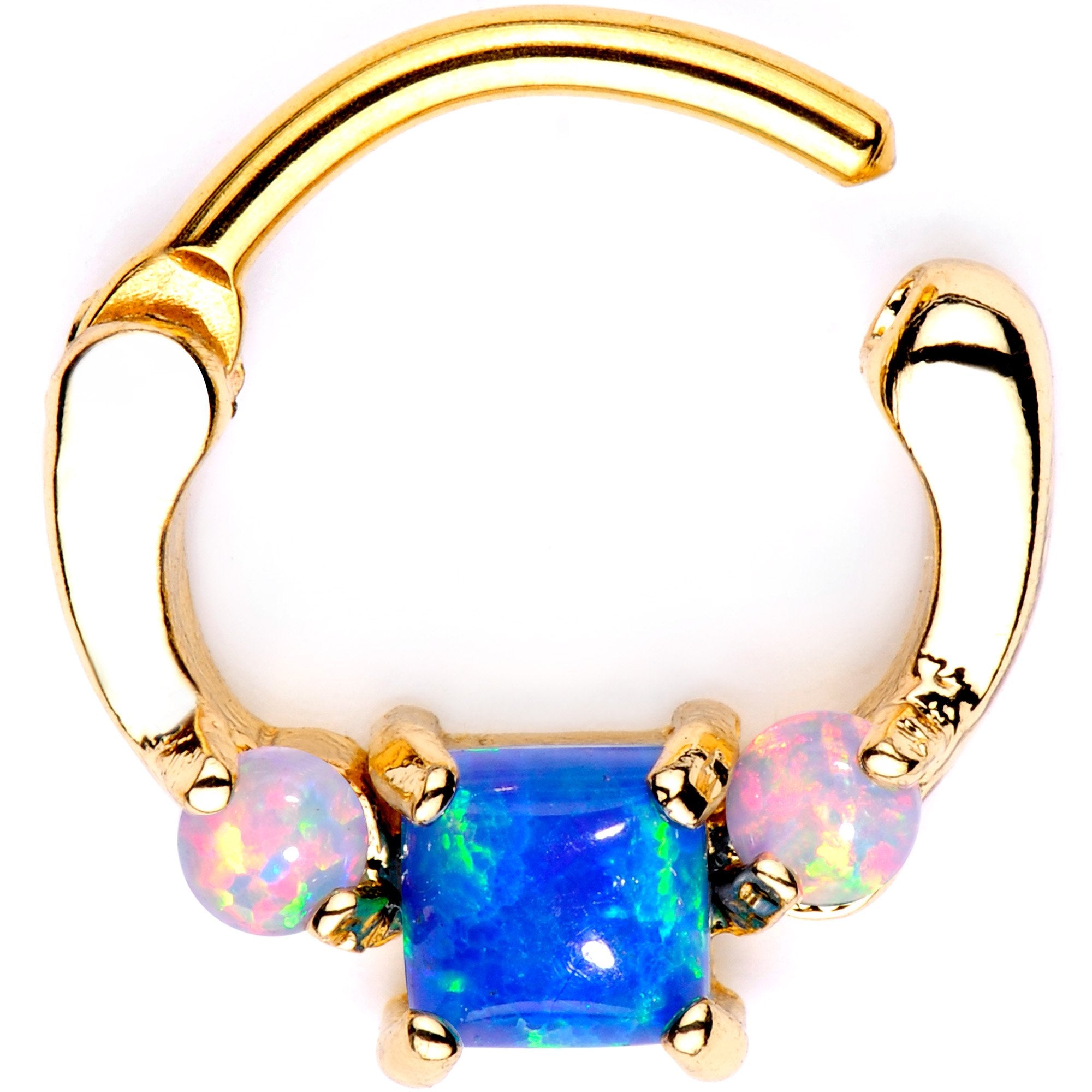 Blue Square Synthetic Opal Gold Tone Anodized Septum Clicker