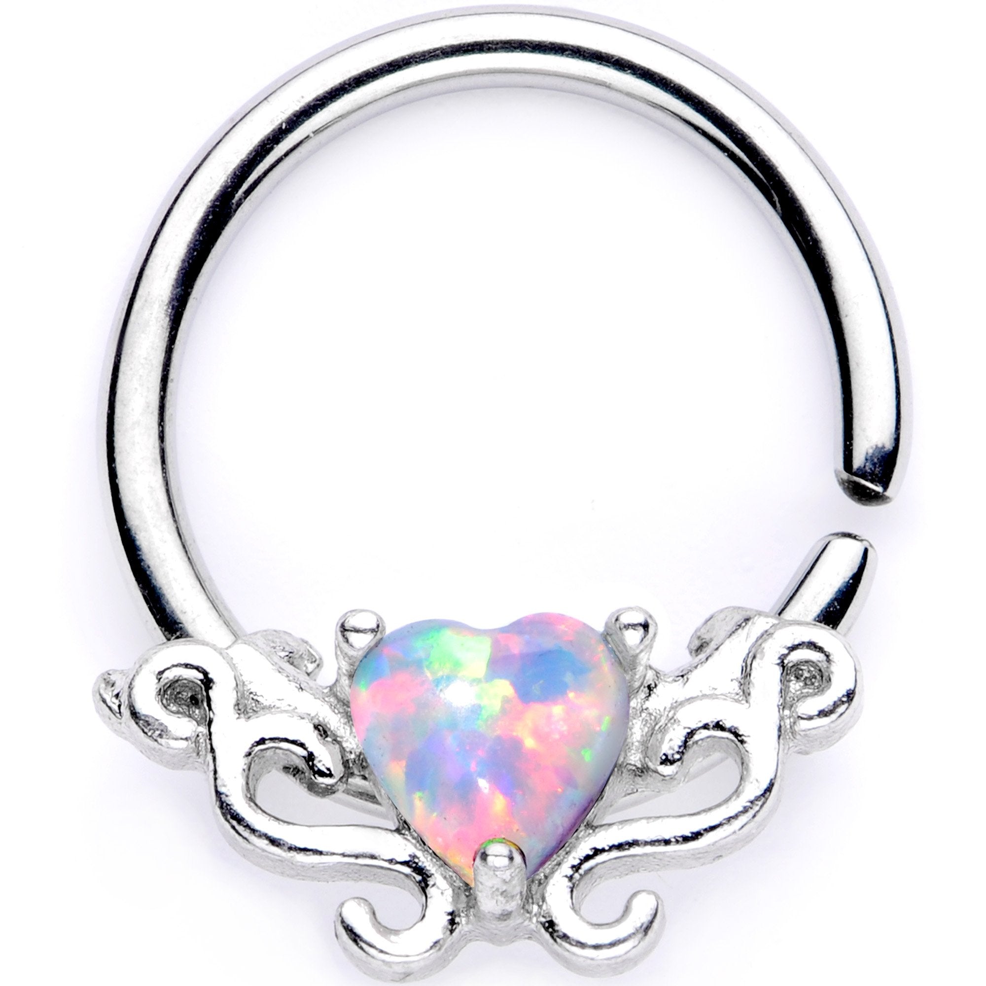 16 Gauge 5/16 White Synthetic Opal Bold Heart Seamless Circular Ring