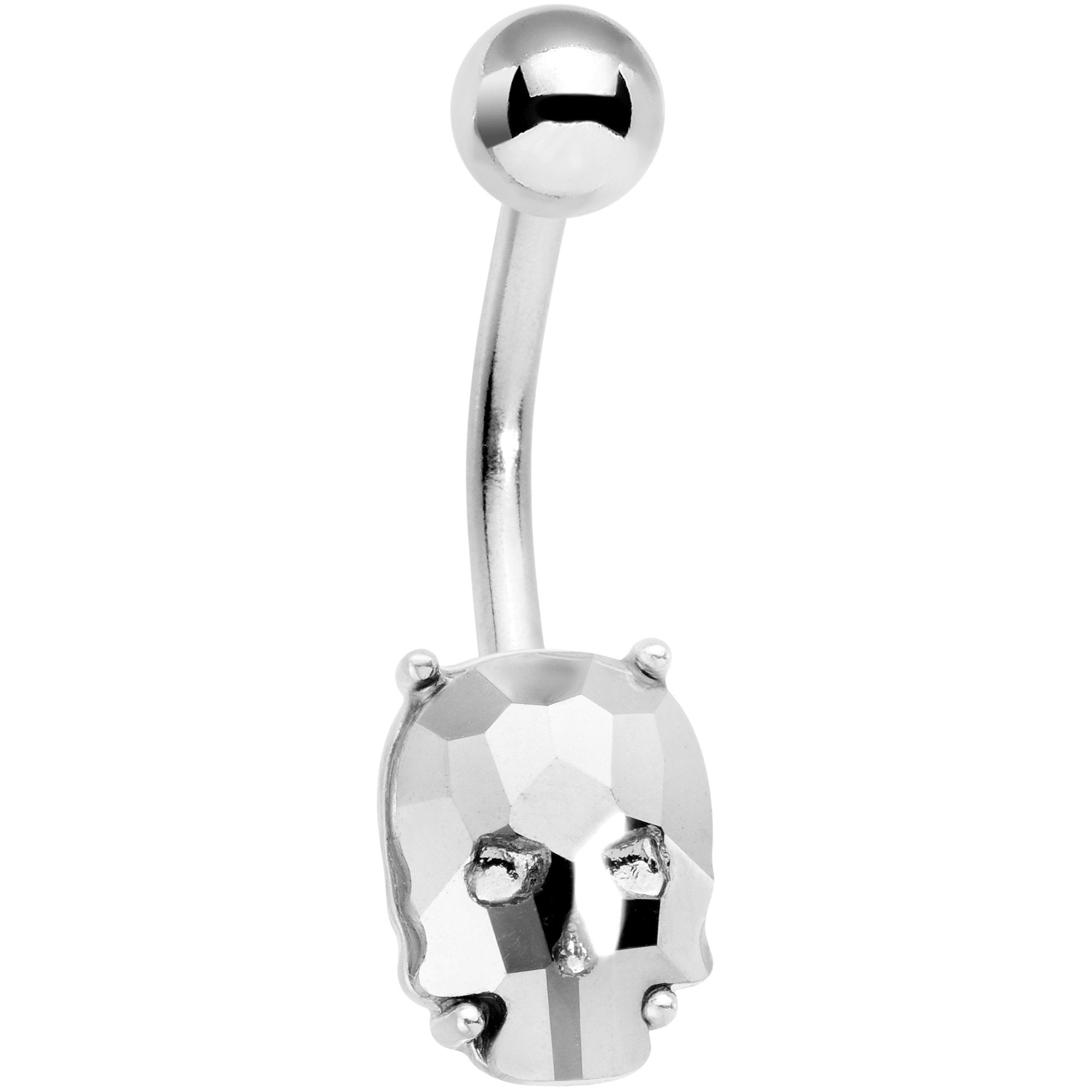 Clear Gem Sugar Skull Mask Belly Ring