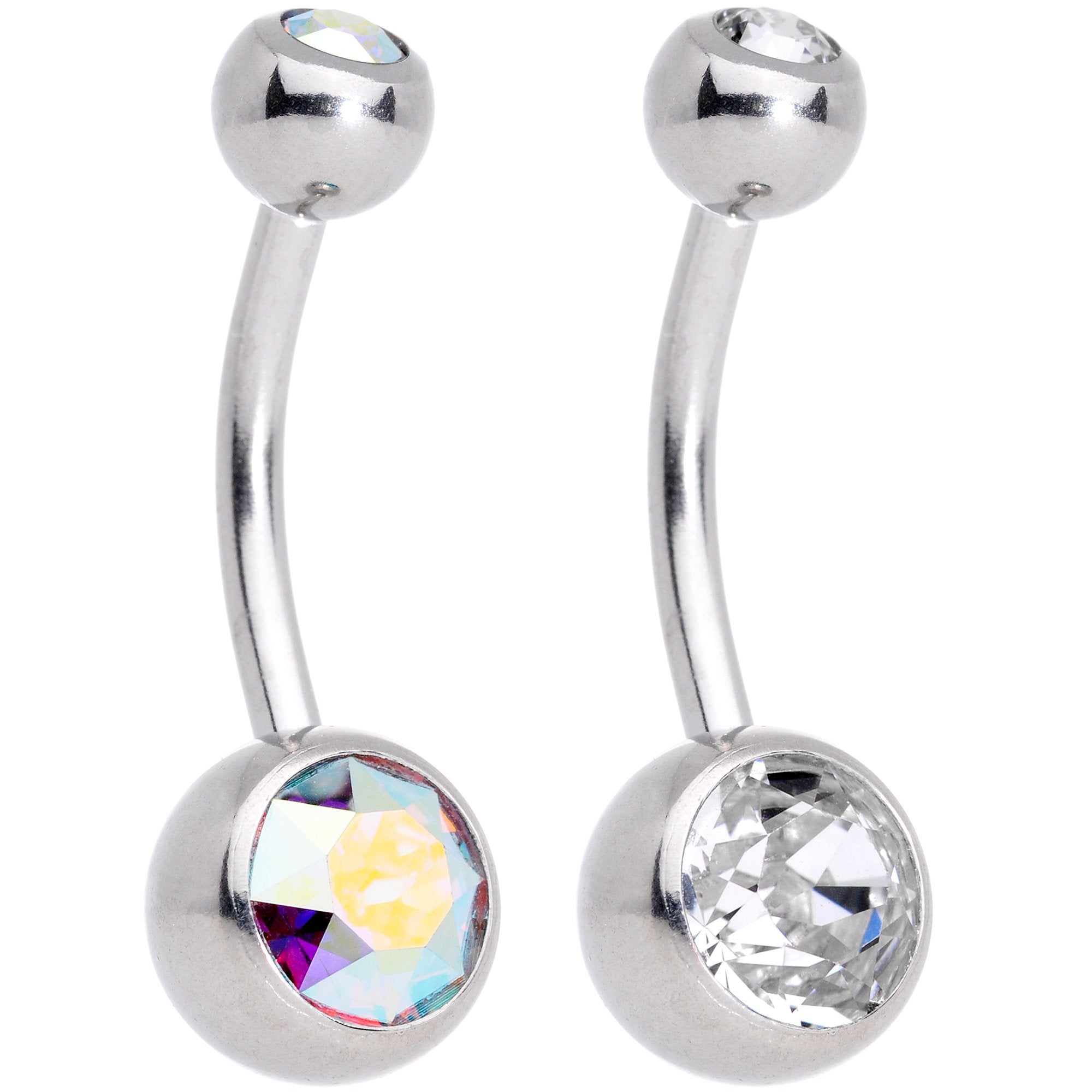 Clear Aurora Gem Belly Ring Set of 2 Created with Crystals