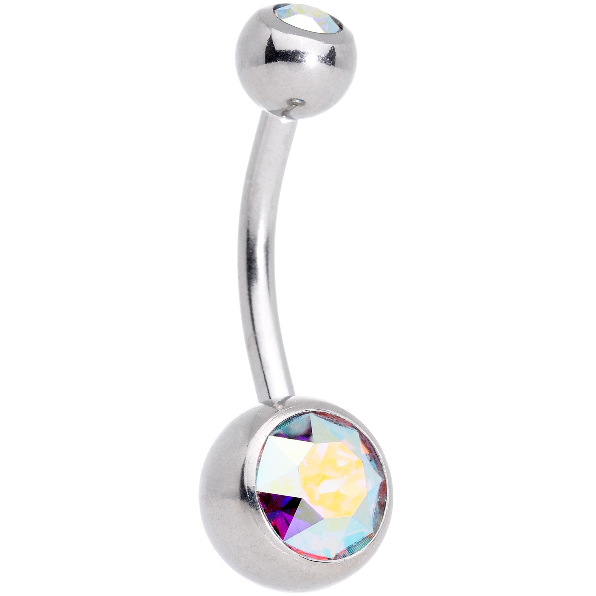 Clear Aurora Gem Belly Ring Set of 2 Created with Crystals