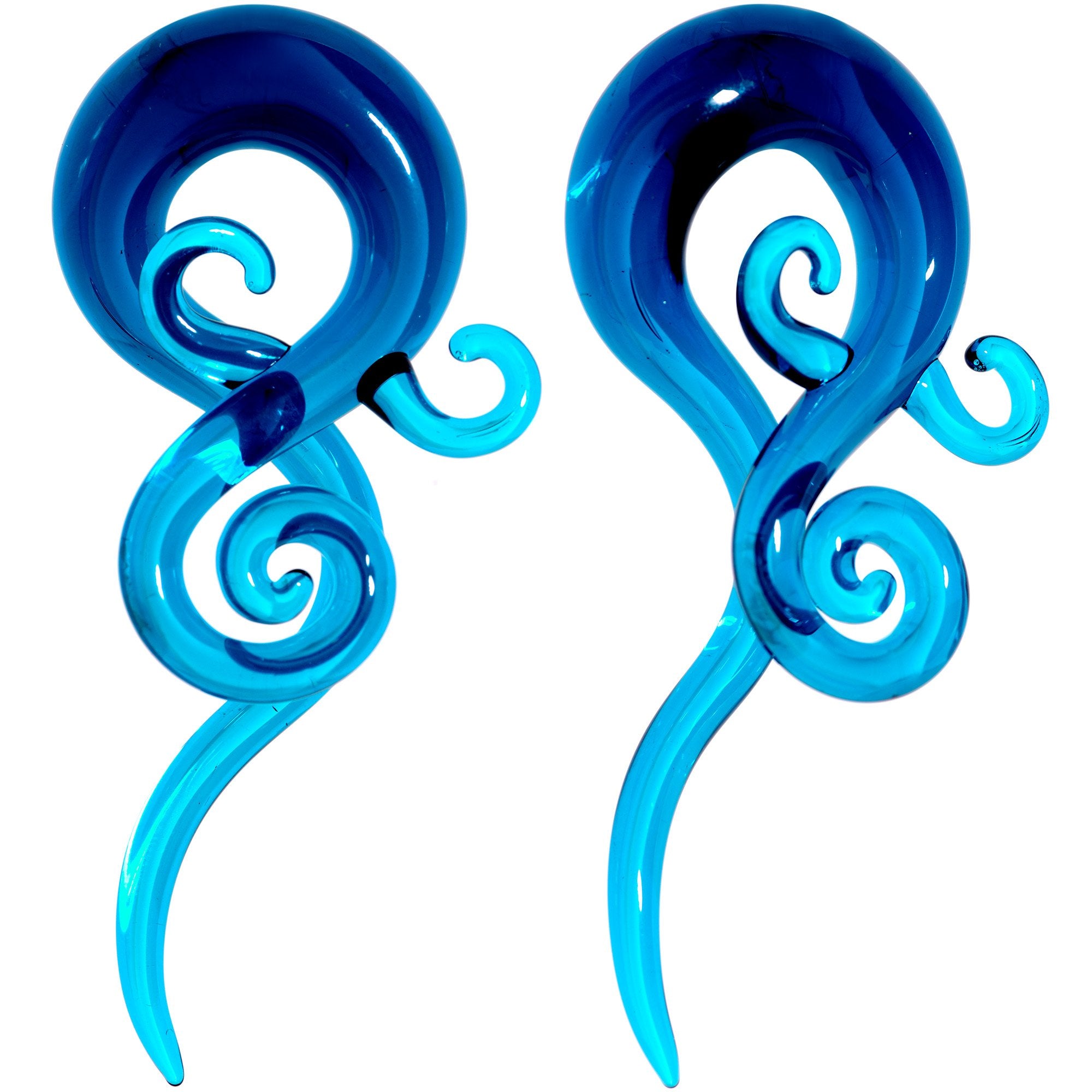 Blue Glass Translucent Swirl Twirl Spiral Taper Set 6mm to 12mm