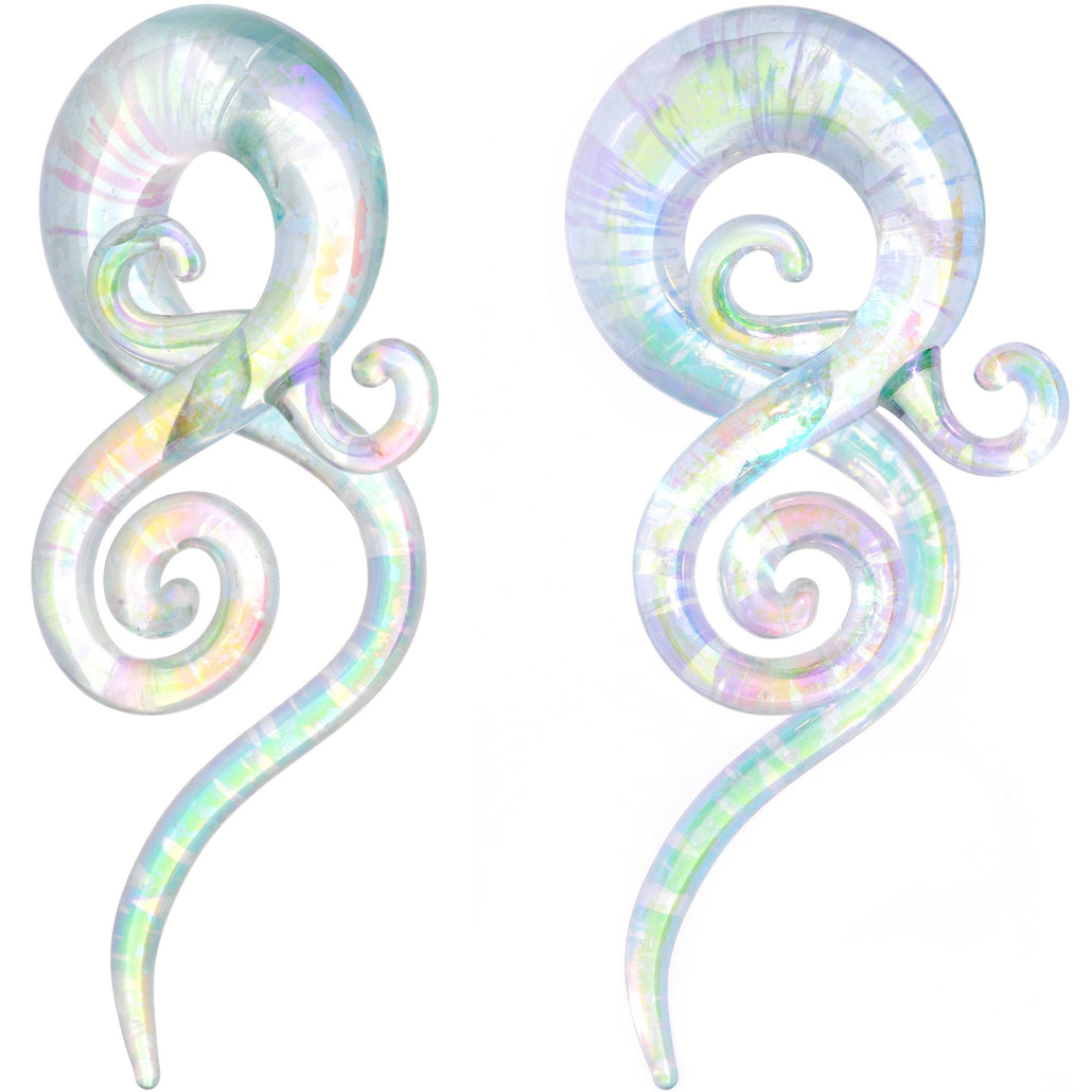 7/16" White Glass Shimmer Swirl Twirl Spiral Taper Set