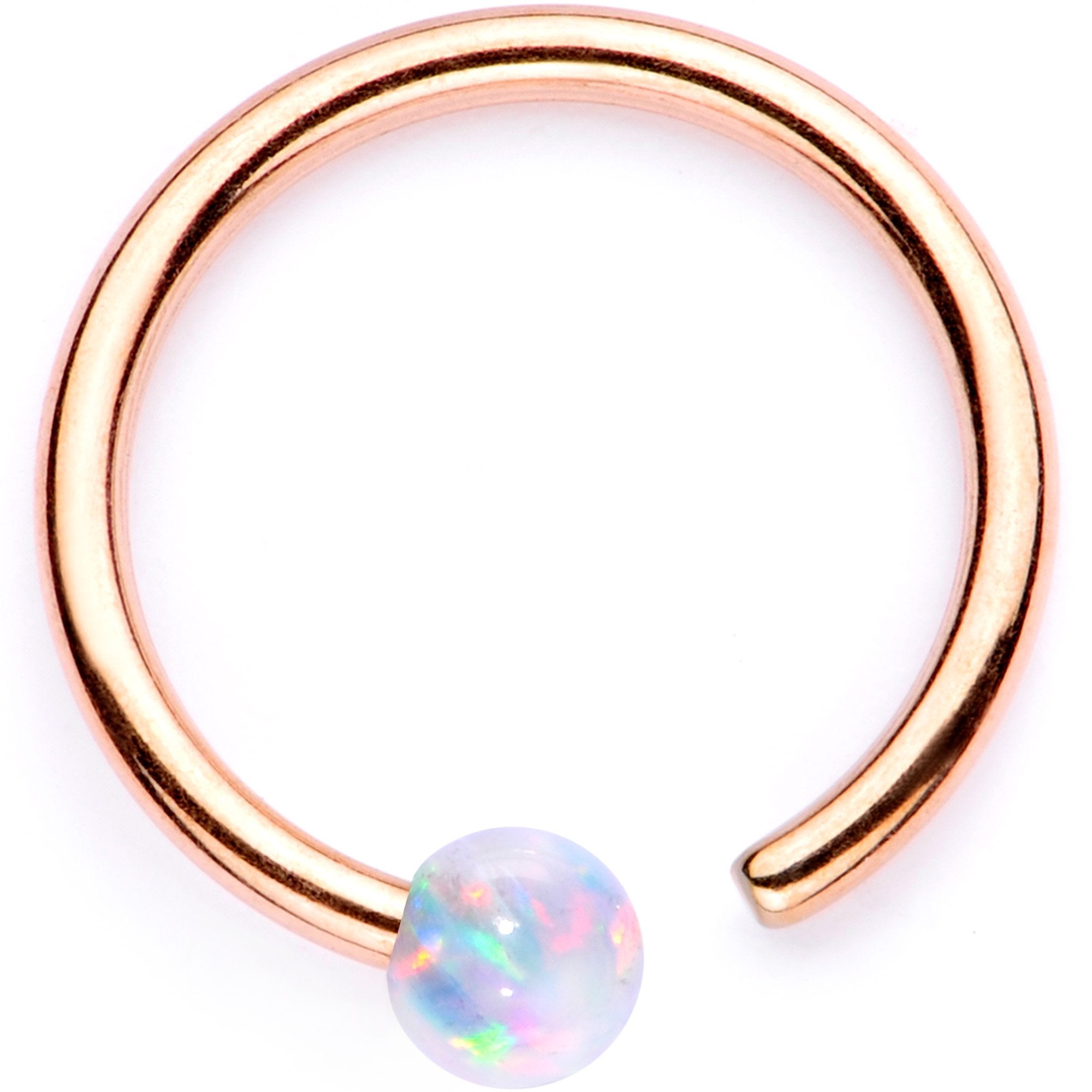 18 Gauge White Synthetic Opal Rose Gold PVD Seamless Circular Ring