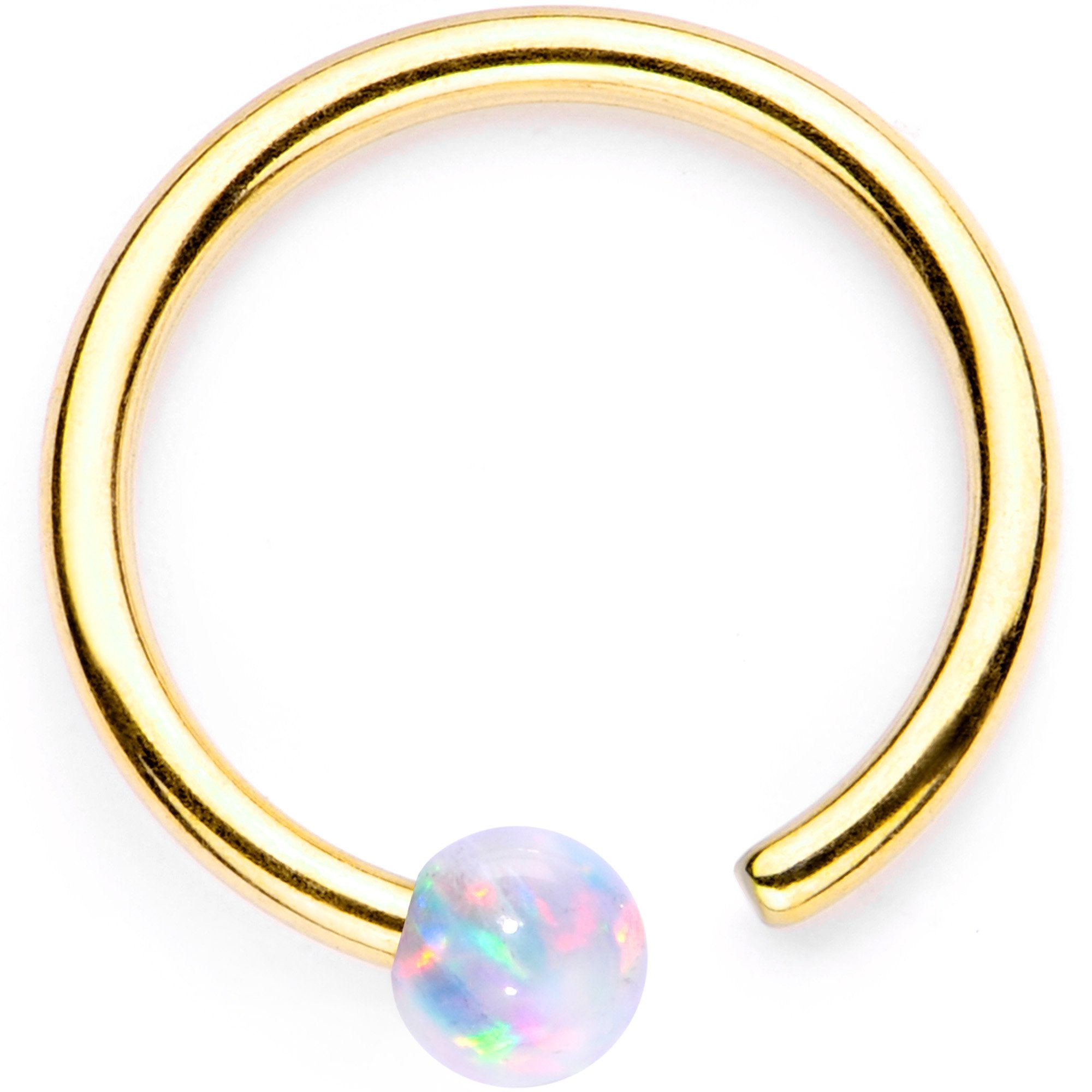 18 Gauge White Synthetic Opal Gold PVD Seamless Circular Ring