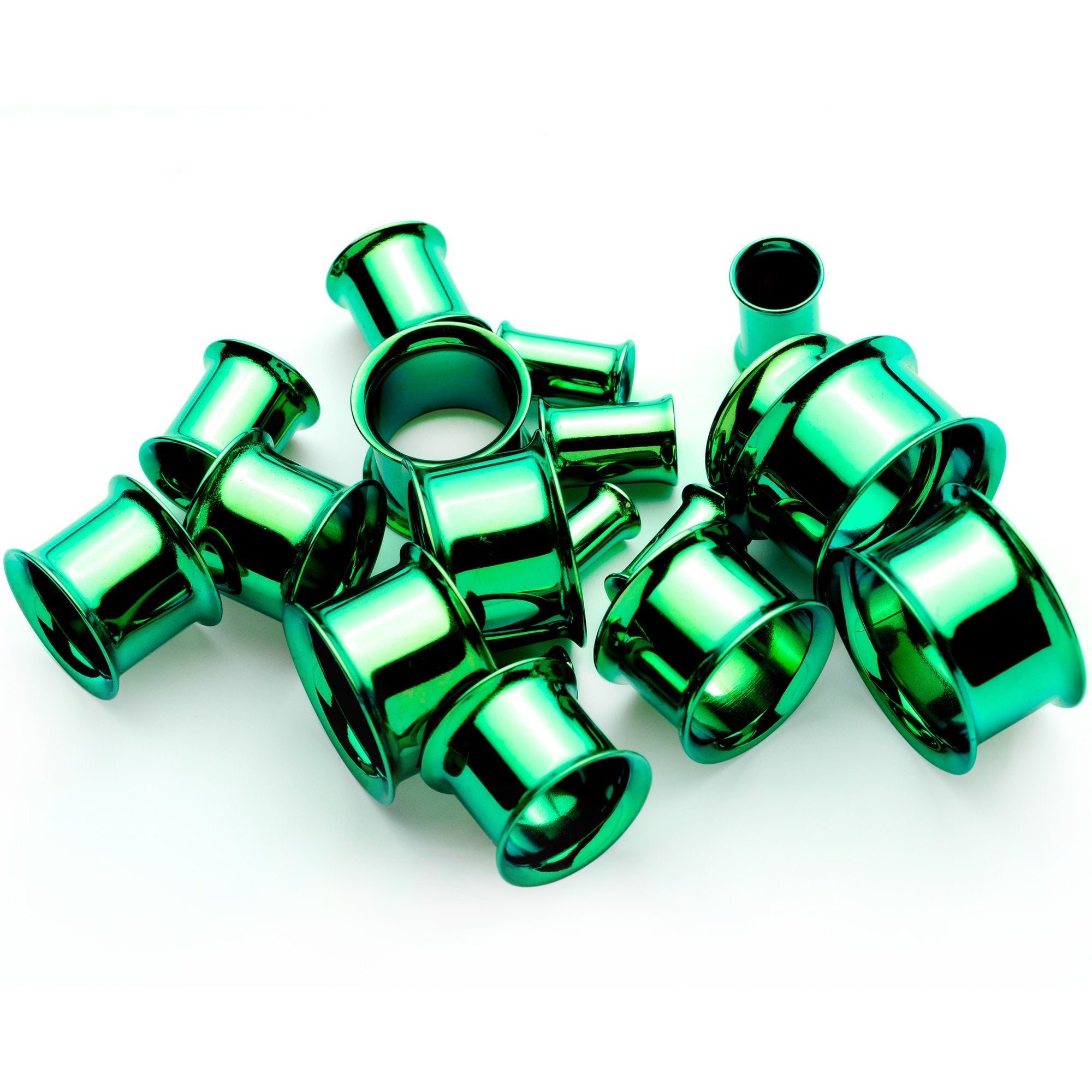 Green Anodized Steel Double Flare Tunnel Plug Set 4mm-16mm
