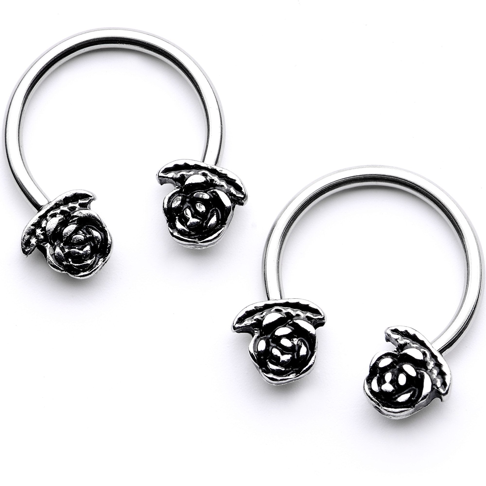 16 Gauge 3/8 Rose Flower Garden Horseshoe Curved Barbell Set