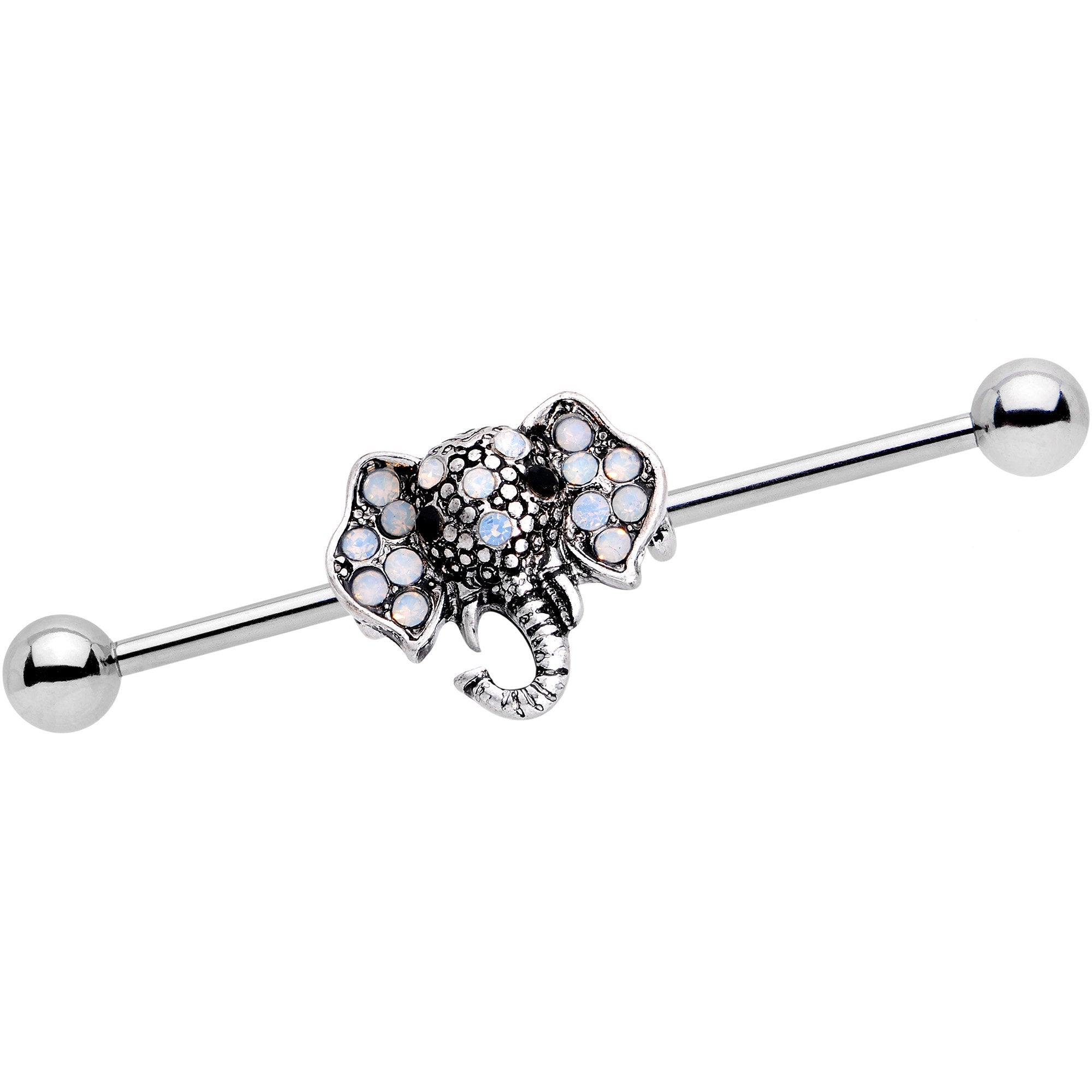 White Gem Third Eye of the Elephant Industrial Barbell 37mm