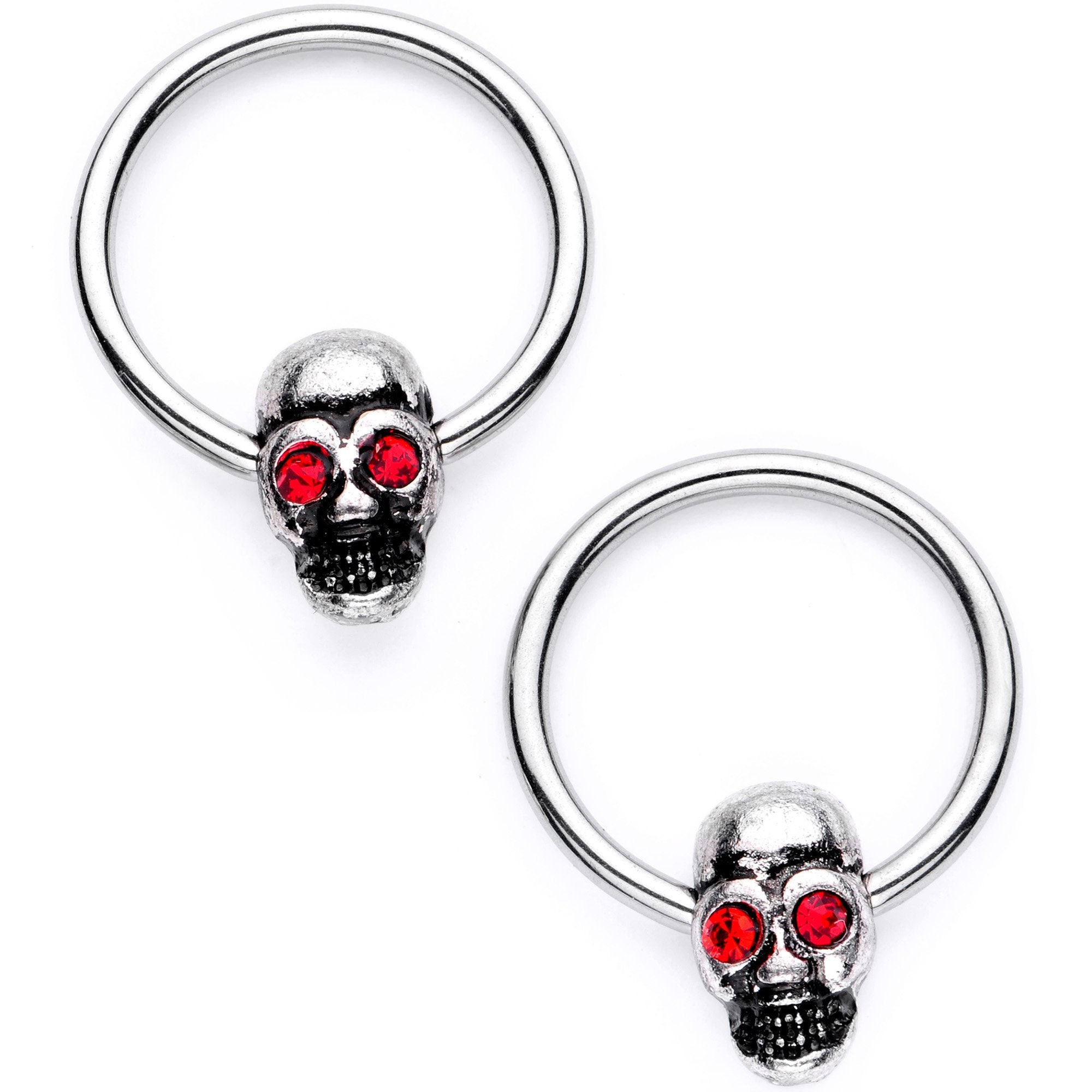 16 Gauge 3/8 Red Gem Skull Eye Horseshoe Barbell BCR Captive Ring Set