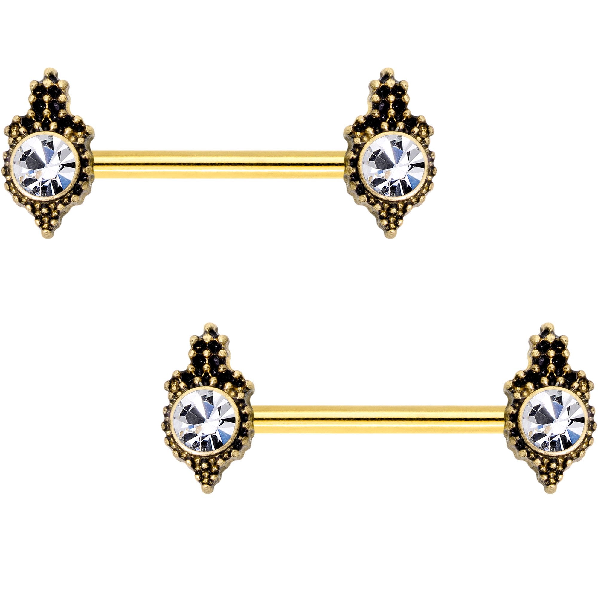 Clear Gem Gold Tone Durango Fashion Barbell Nipple Ring Set