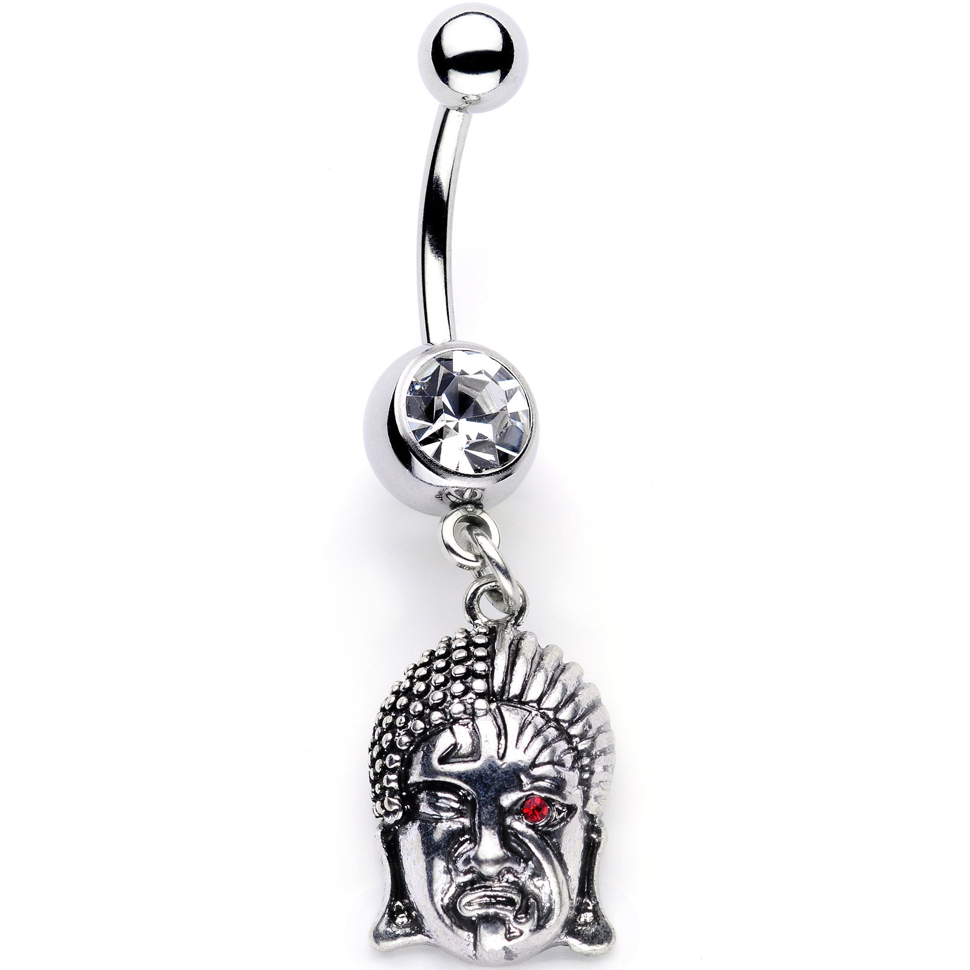 Red CZ Gem Android Buddha Dangle Belly Ring