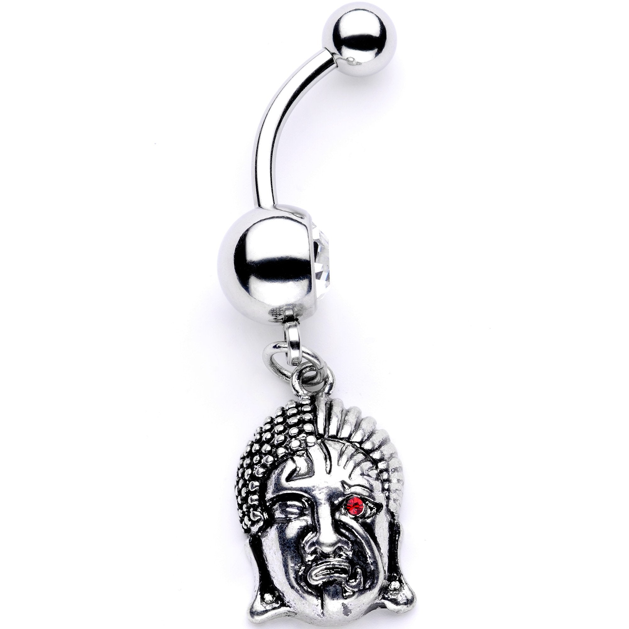 Red CZ Gem Android Buddha Dangle Belly Ring