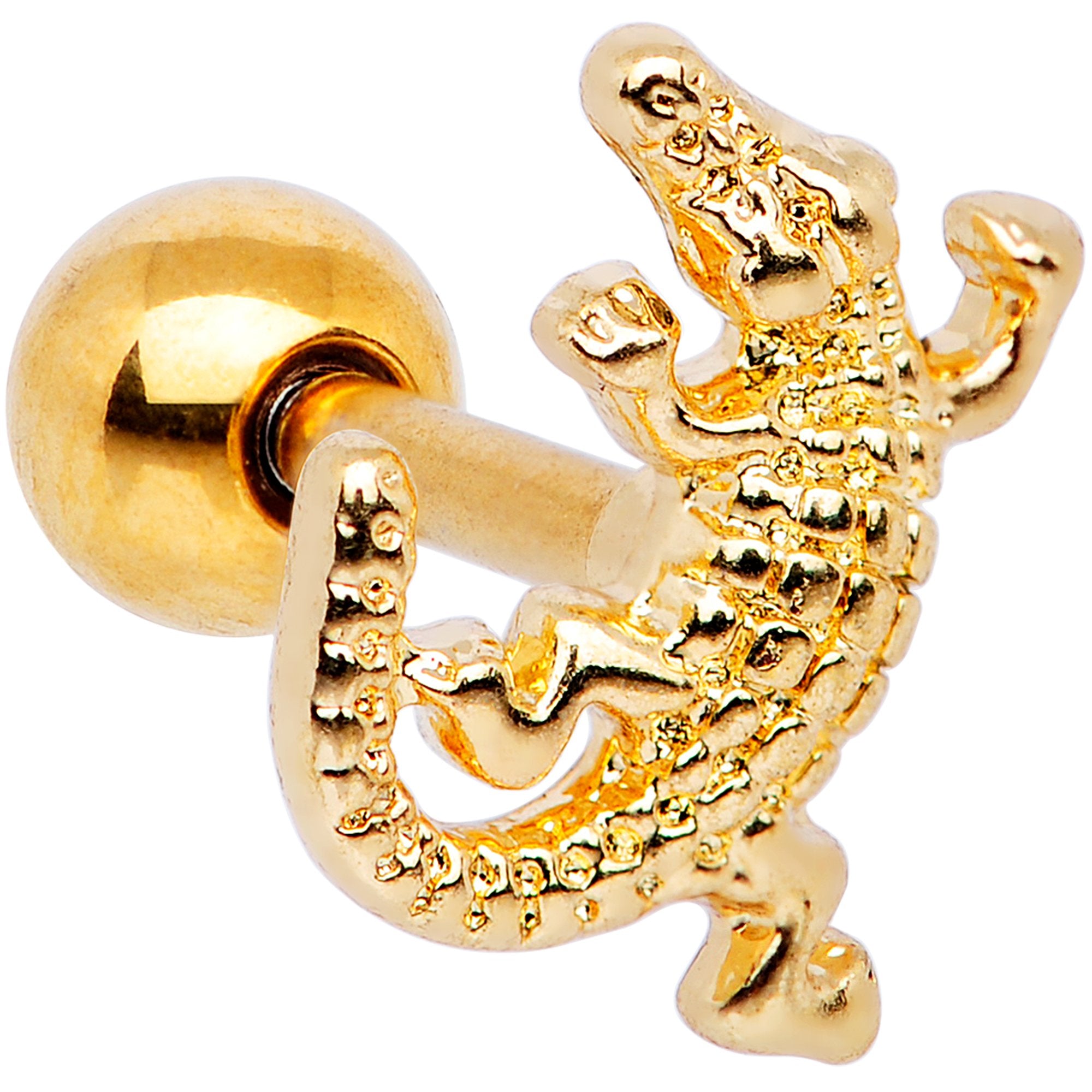 16 Gauge 1/4 Gold PVD Alligator Tragus Cartilage Earring