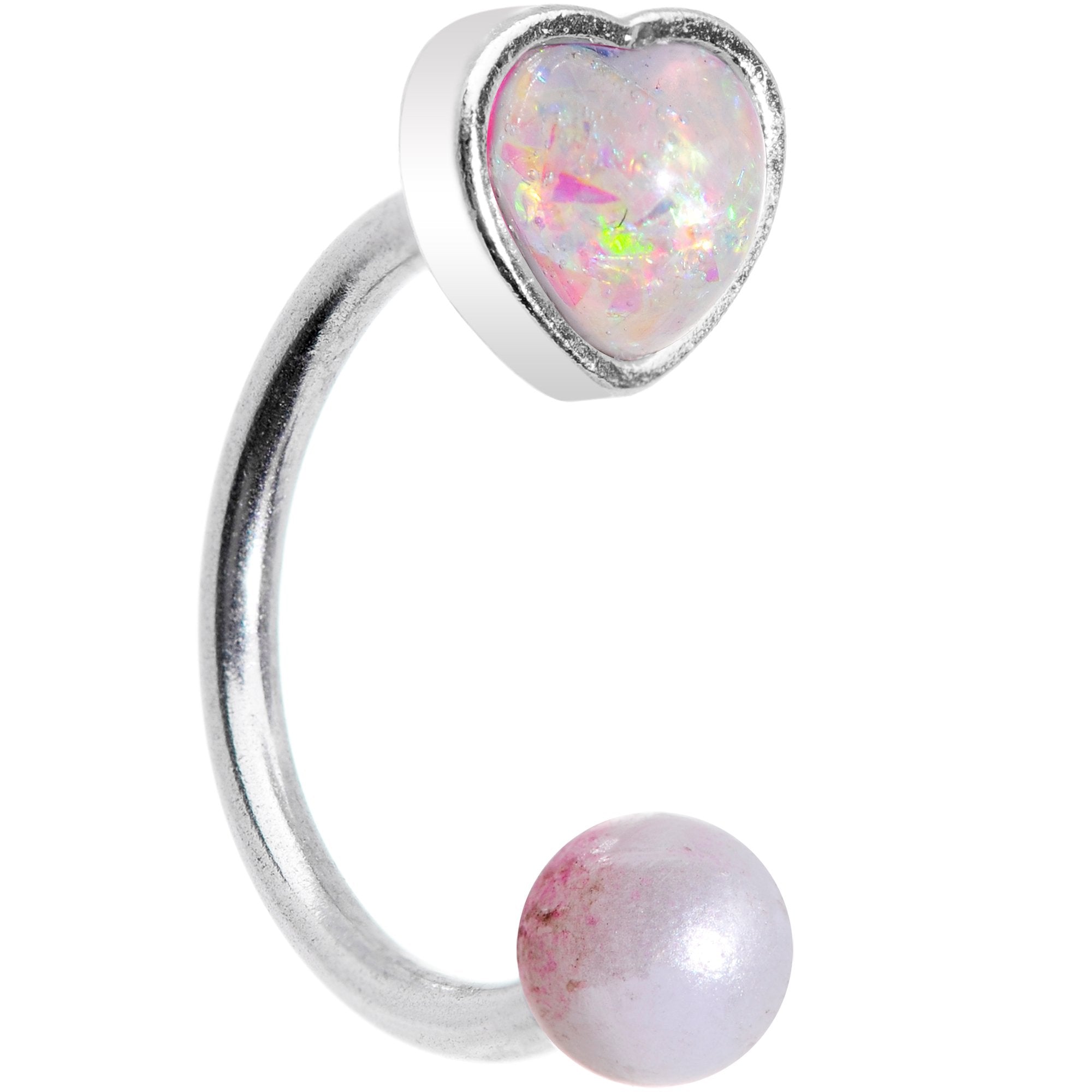 16 Gauge 5/16 White Faux Opal Heart Pearlescent Horseshoe Barbell