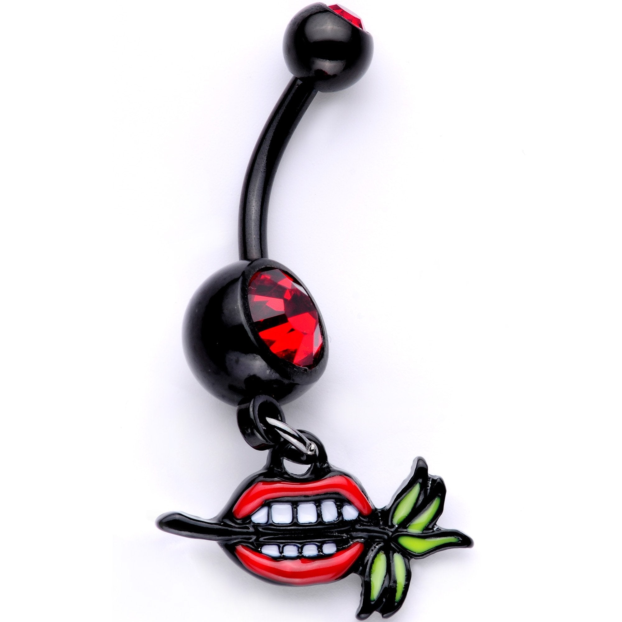 Red Gem Black Anodized Red Lips of Death Dangle Belly Ring