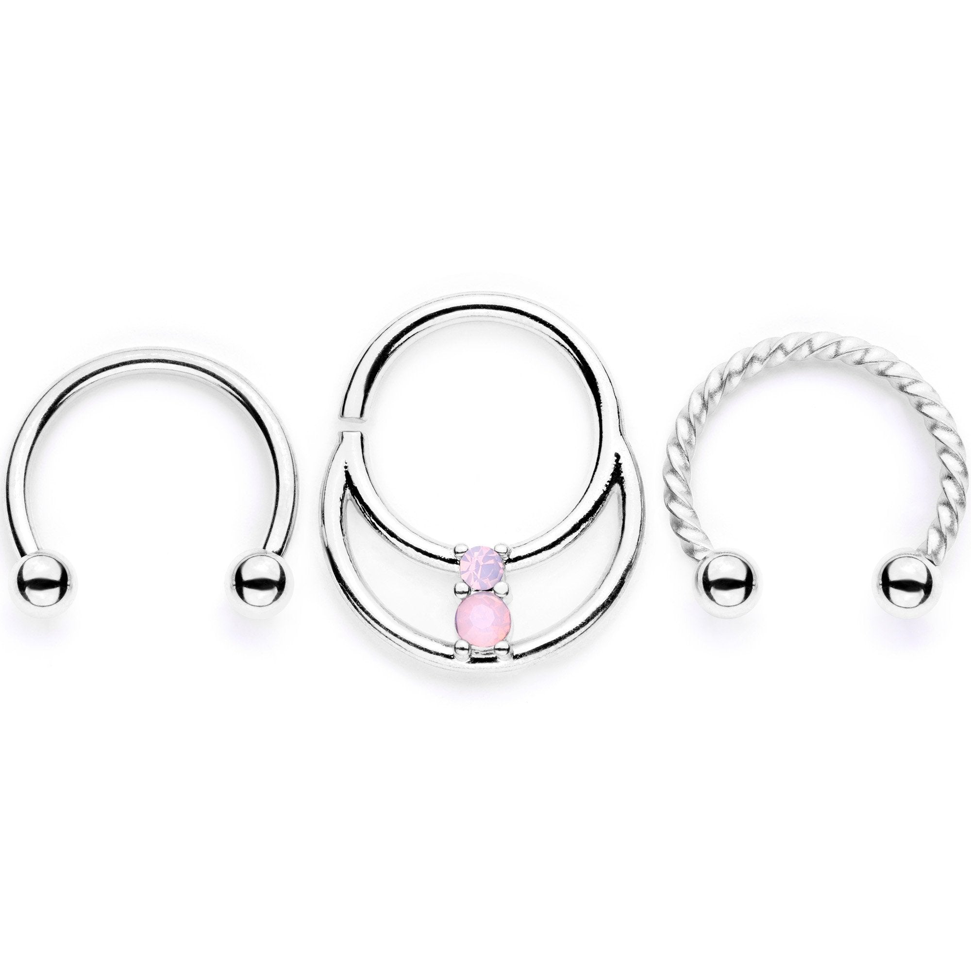 16 Gauge 3/8 Pink Faux Opal Twisted Horseshoe Closure Ring Set