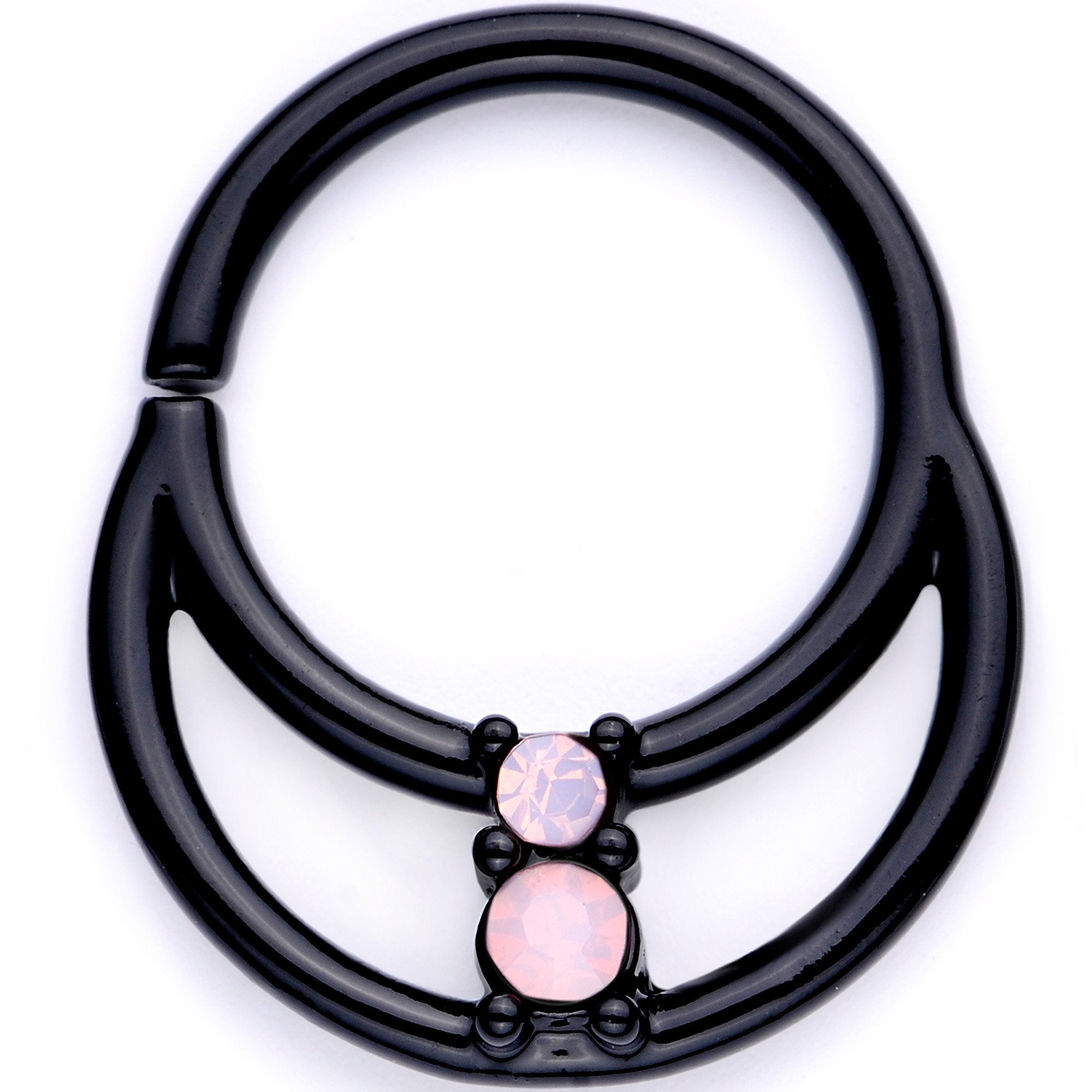 16 Gauge 3/8 Pink Faux Opal Black Anodized Horseshoe Closure Ring Set