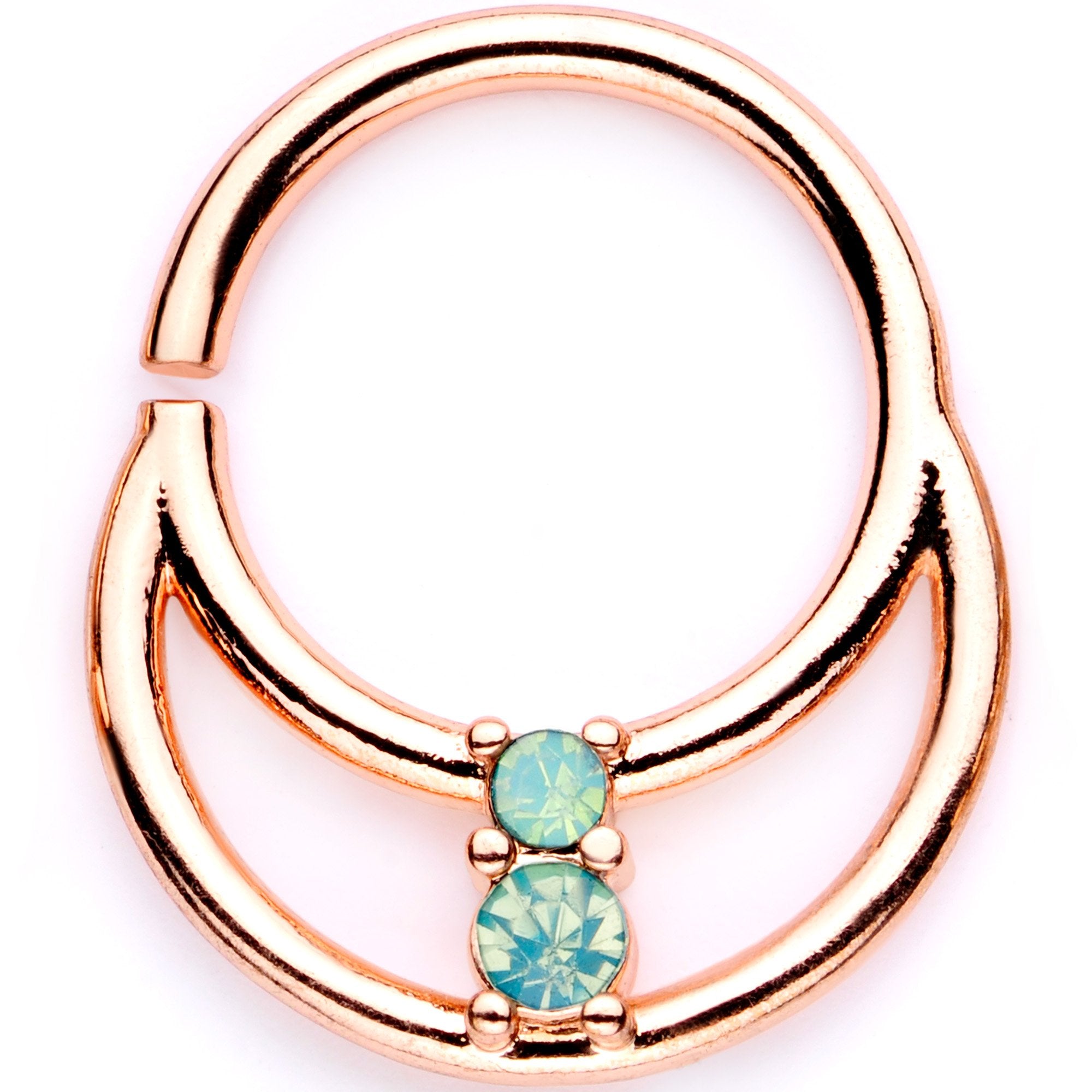 16 Gauge 3/8 Teal Faux Opal Rose Gold Tone Horseshoe Closure Ring Set