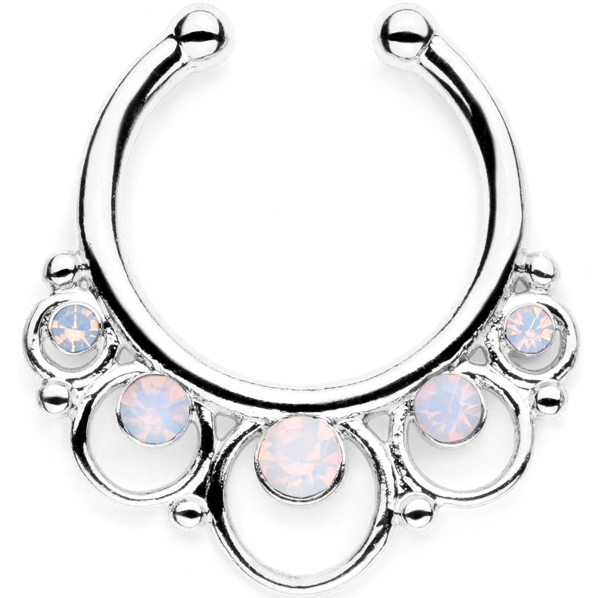 16 Gauge White Faux Opal Twisted Horseshoe Clip On Fake Septum Ring Set