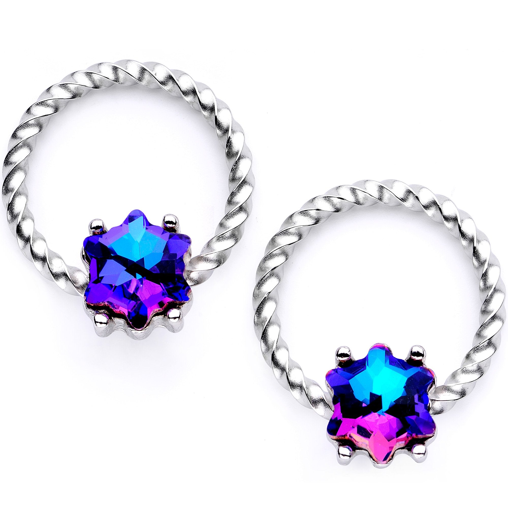 14 Gauge 9/16 Blue Gem Supernova So Twisted BCR Captive Ring Set