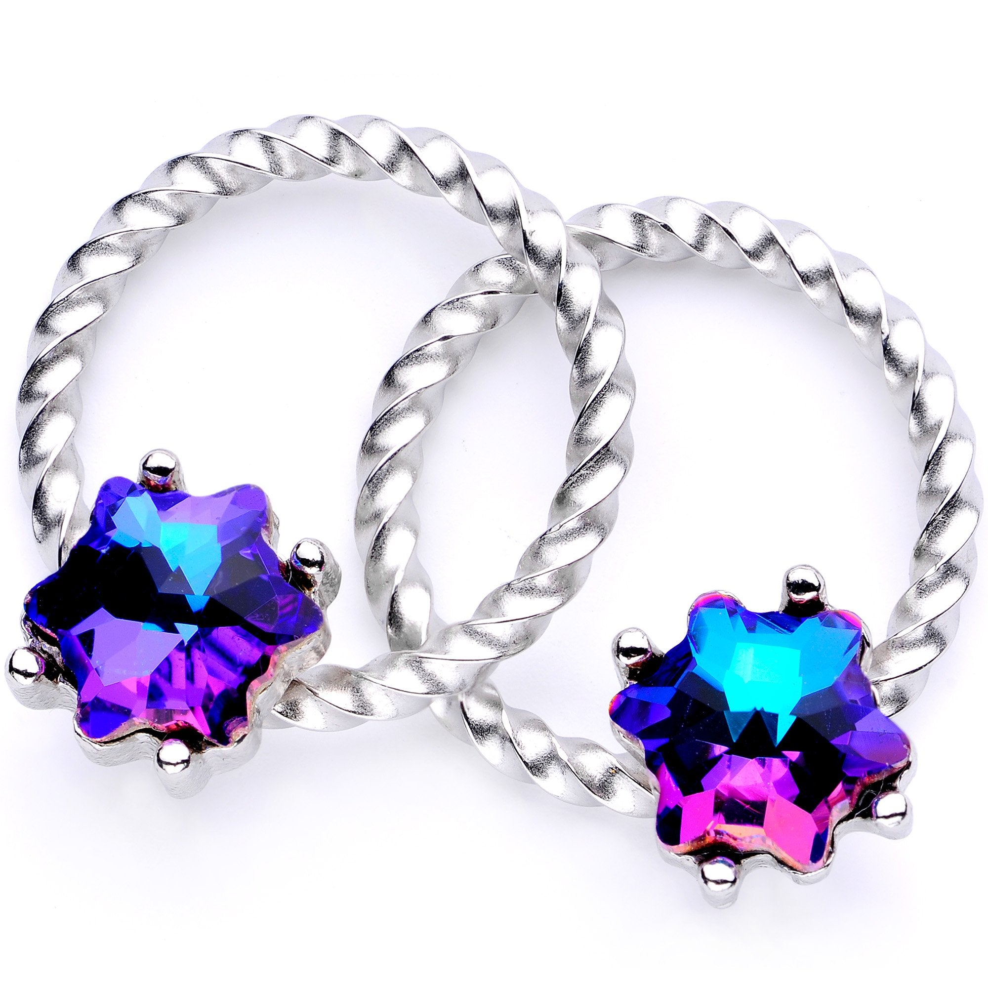 14 Gauge 9/16 Blue Gem Supernova So Twisted BCR Captive Ring Set