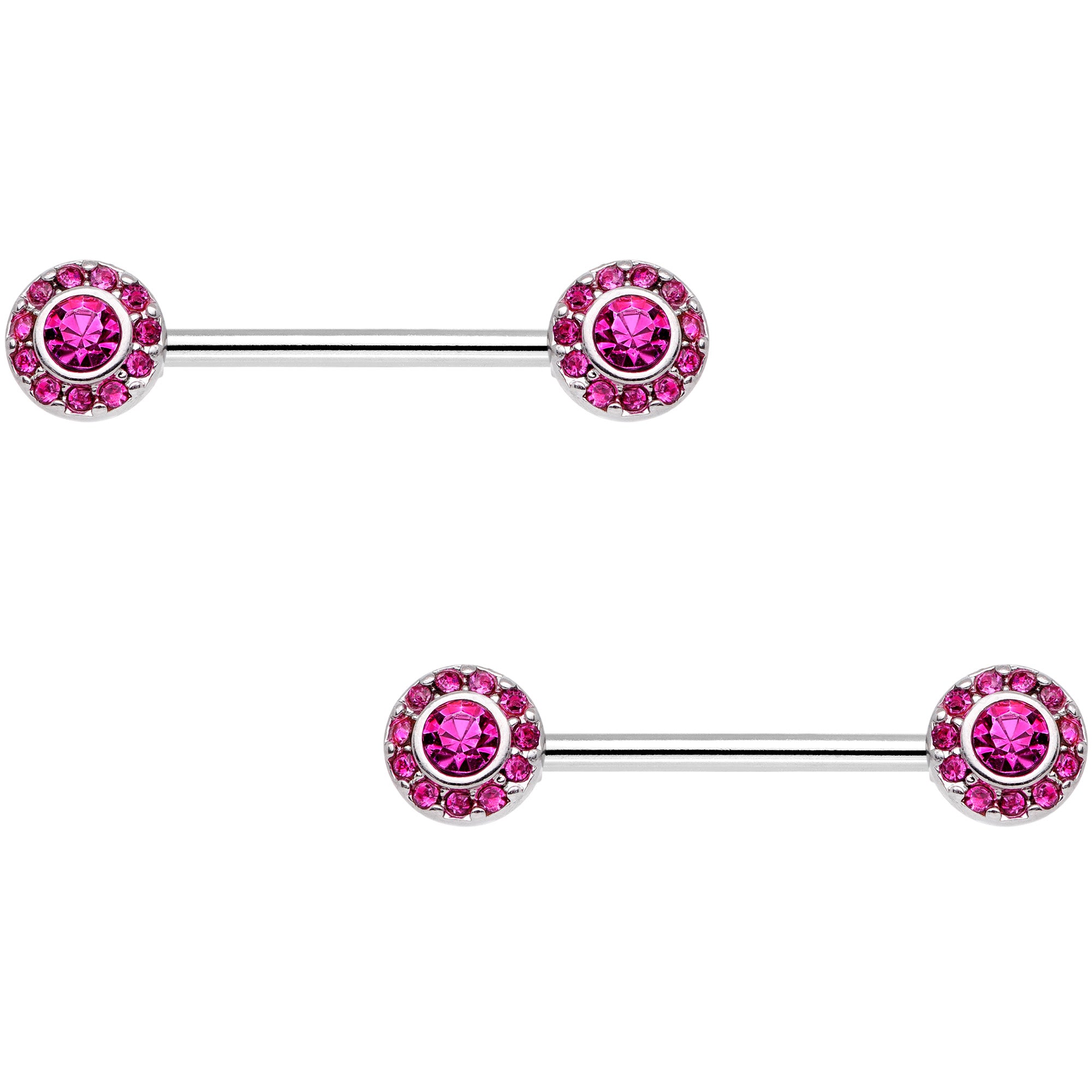 14 Gauge 5/8" Pink Gem Circular Cluster Barbell Nipple Ring Set