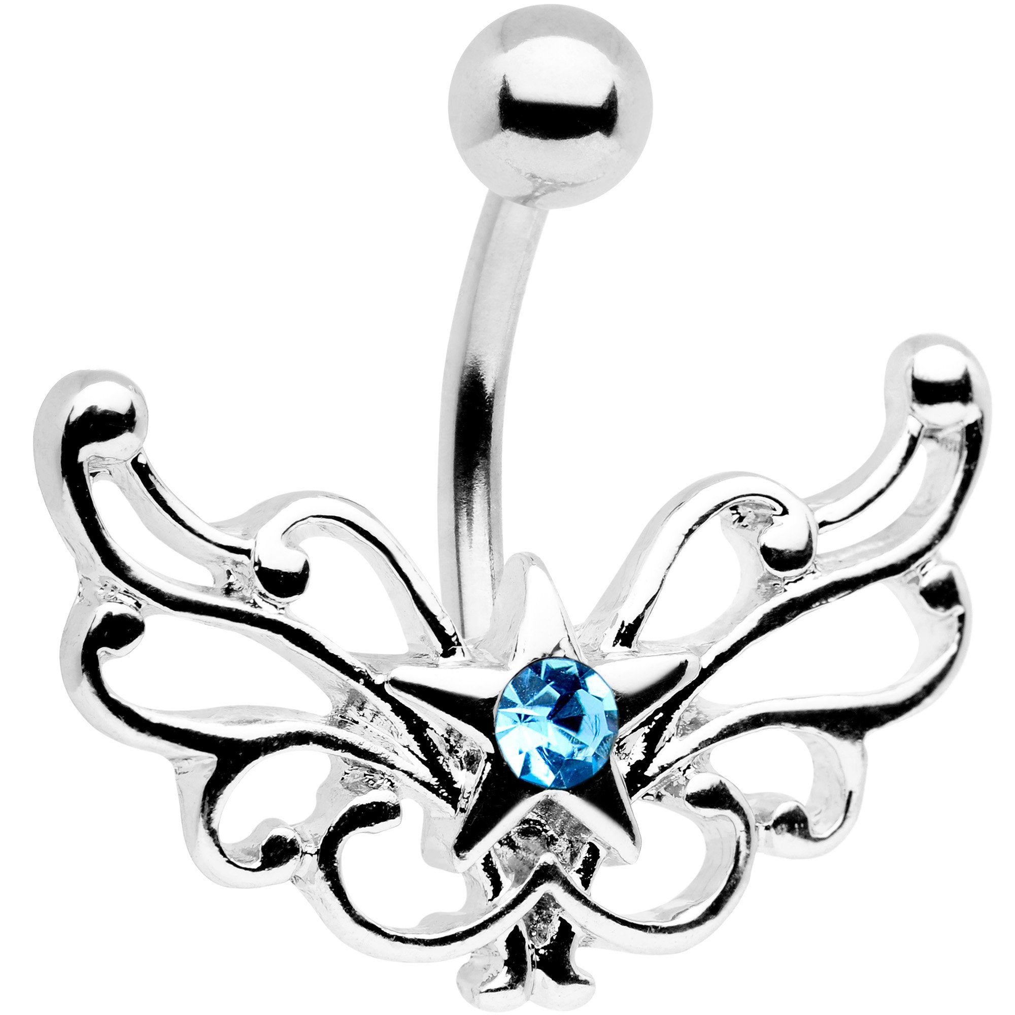 Aqua Gem Summer Filigree Star Belly Ring