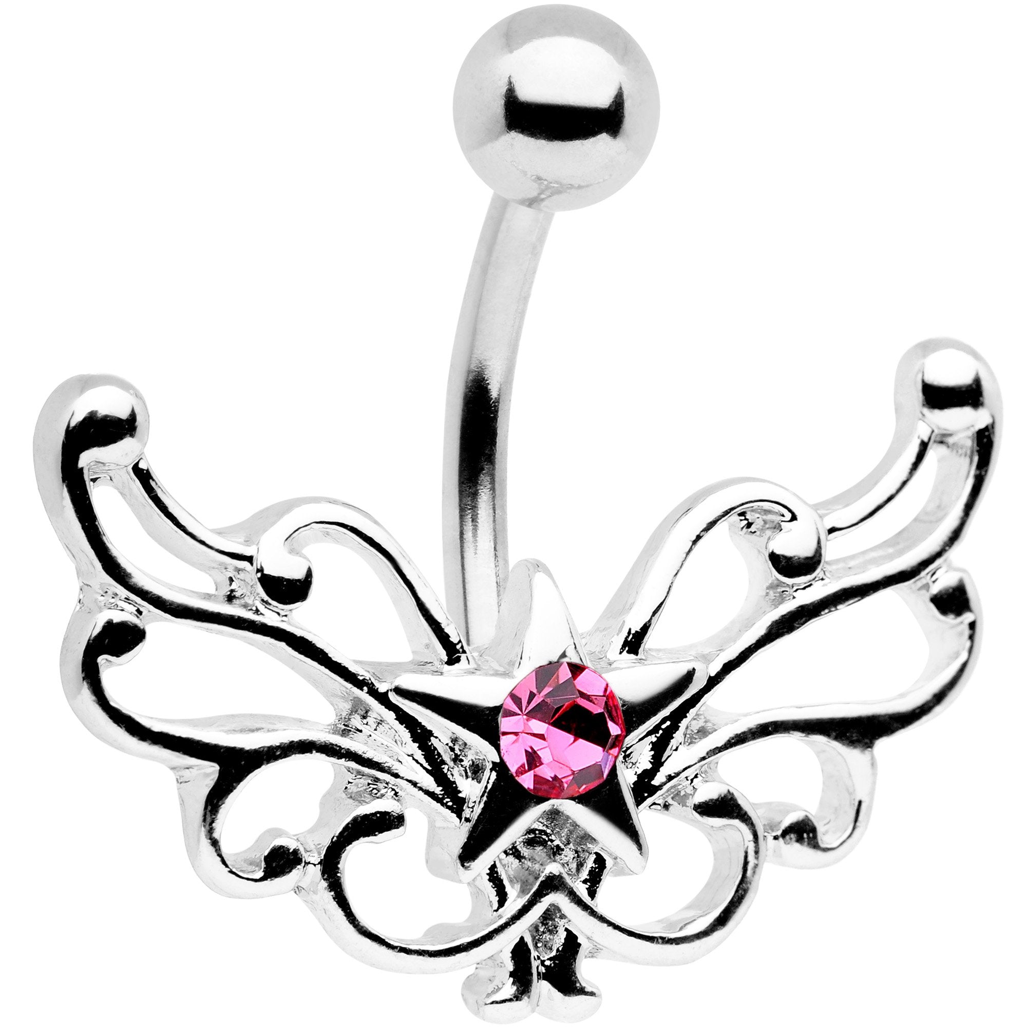 Pink Gem Summer Filigree Star Belly Ring