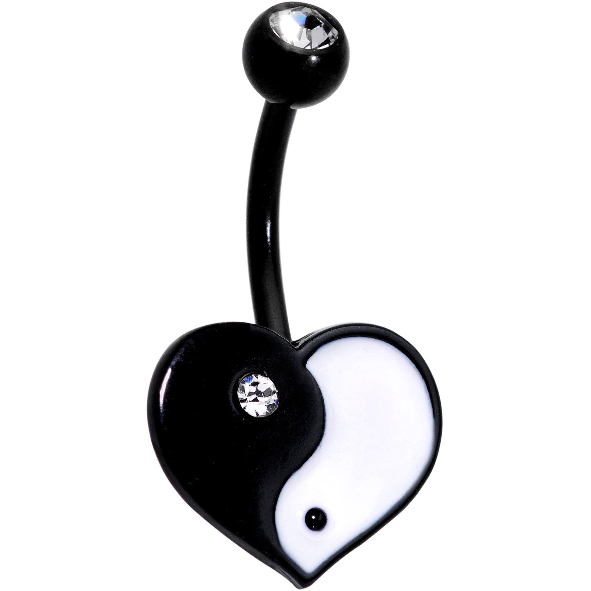 Clear Gem Black Anodized Yin Yang Heart Belly Button Ring