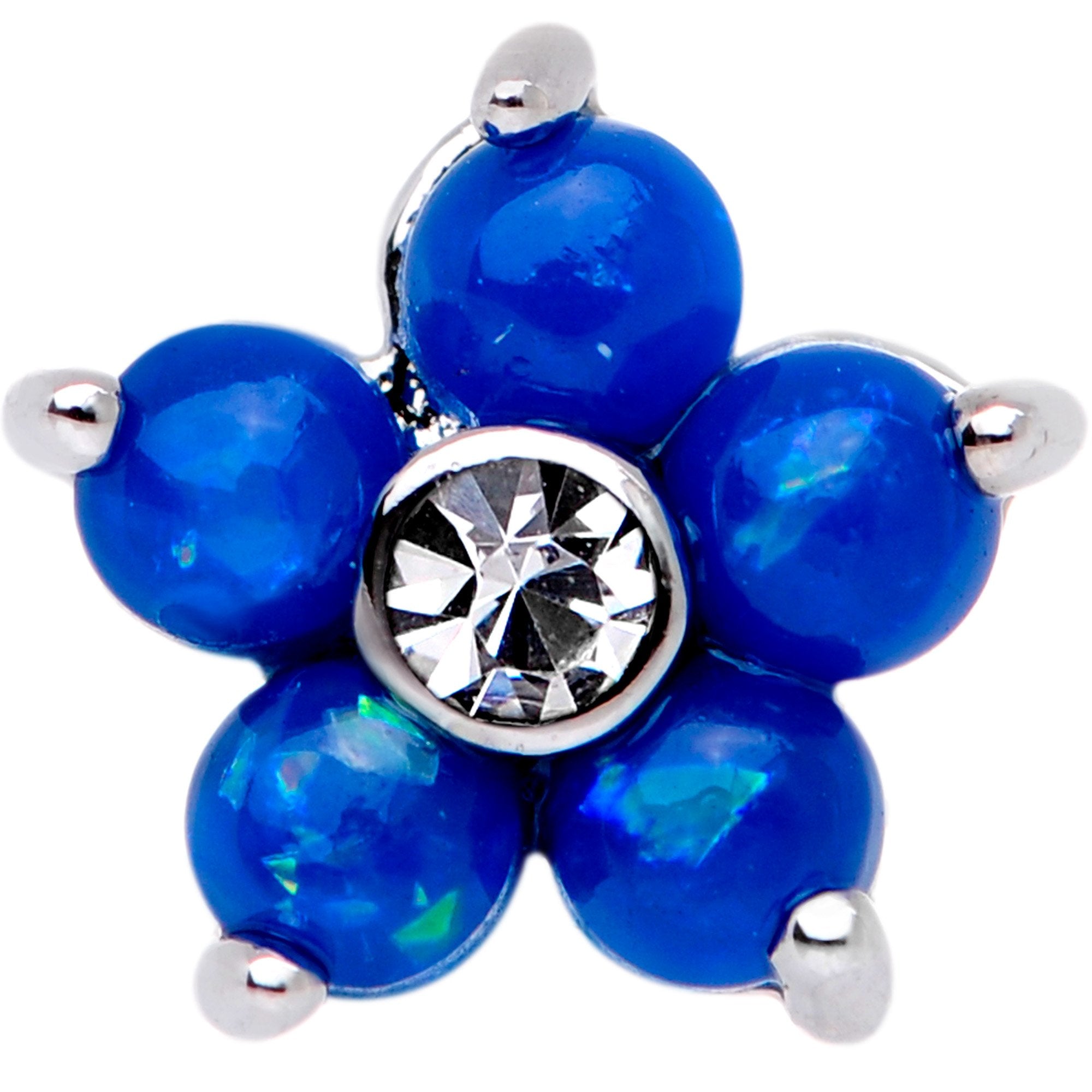 16 Gauge 1/4 Blue Faux Opal CZ Flower Cartilage Tragus